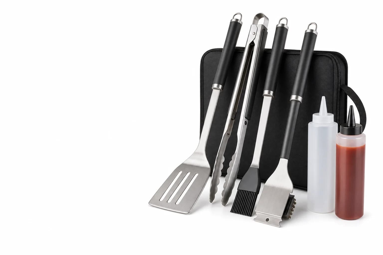 Napoleon stainless steel grilling tool set on a white background