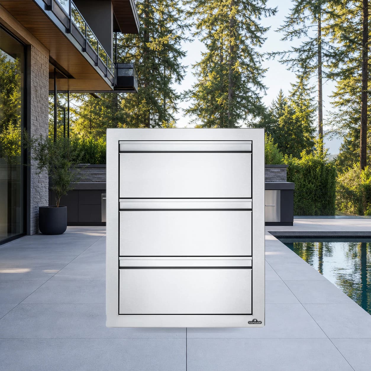18" X 24" Triple Drawer in a modern poolside backyard