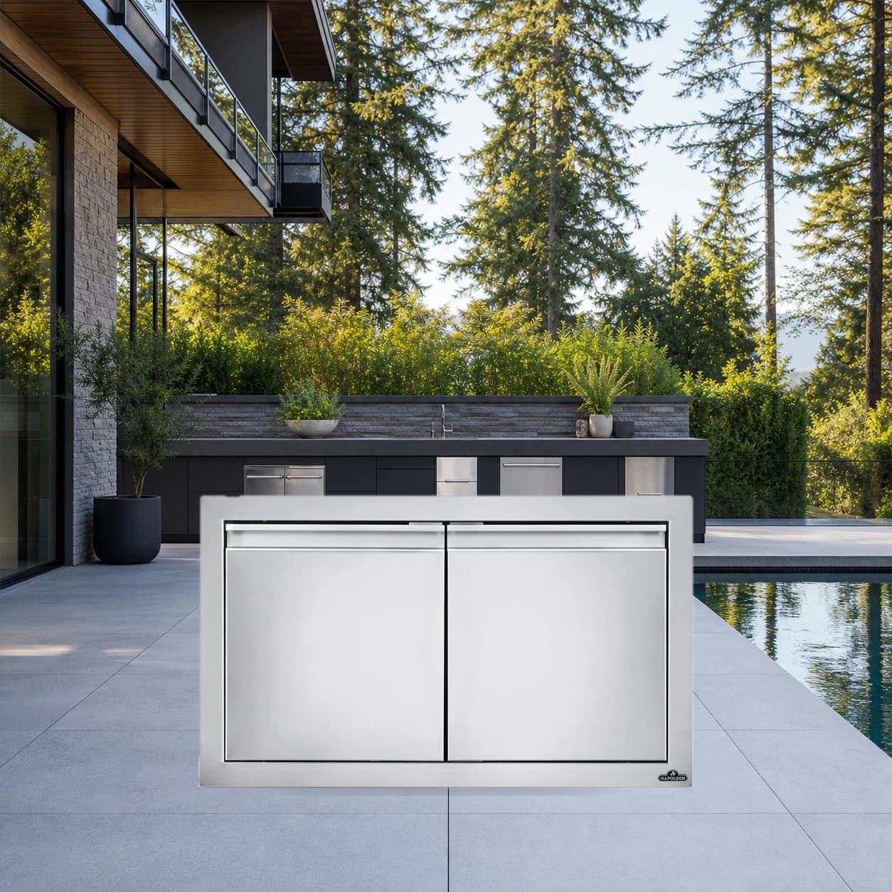 30" x 16" Small Double Door in a modern poolside backyard