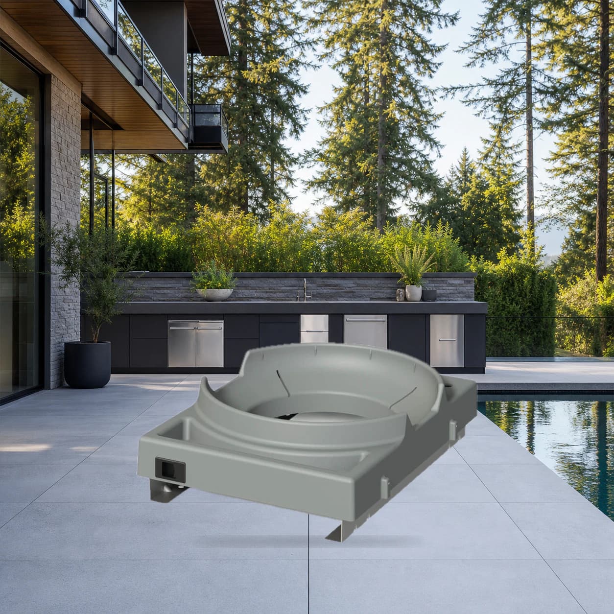 Slide-Out Propane Tank Kit in a modern poolside backyard