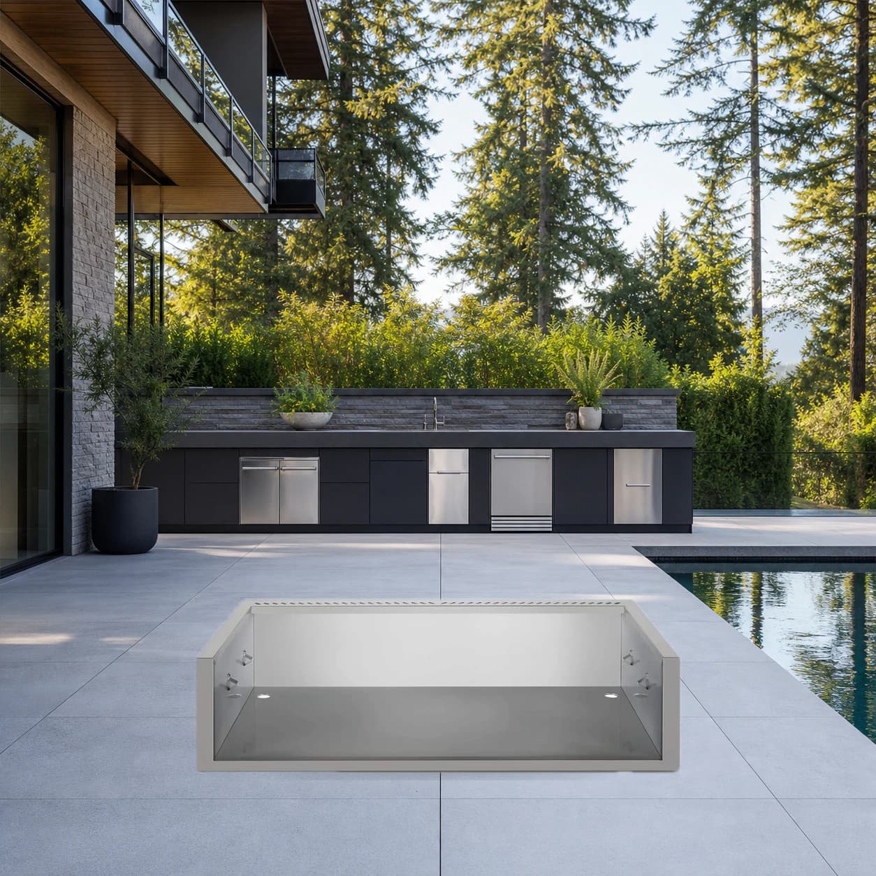 Zero Clearance Liner for Built-in 700 Series 44 in a modern poolside backyard