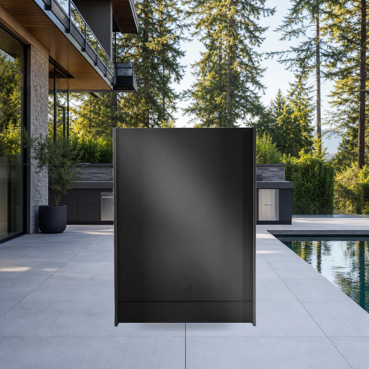 OASIS® Enclosure Kit for Fridge - Mid Run, Matte Black in a modern poolside backyard