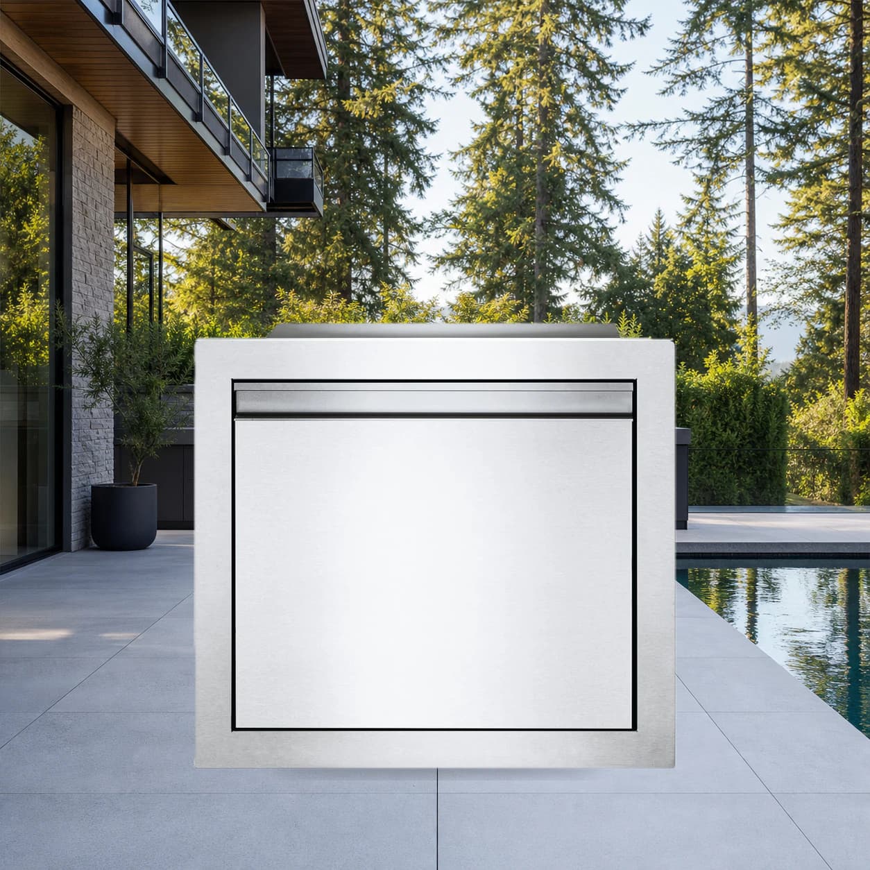 18" X 16" Large Single Drawer in a modern poolside backyard