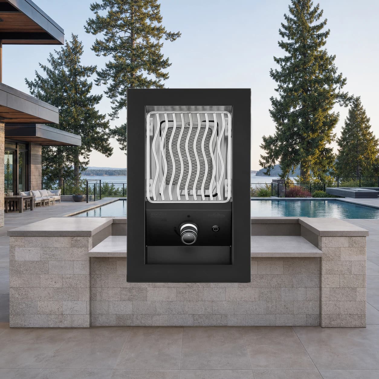 Built-In 700 Series 10" Single Infrared Burner Propane, Matte Black in a modern poolside backyard