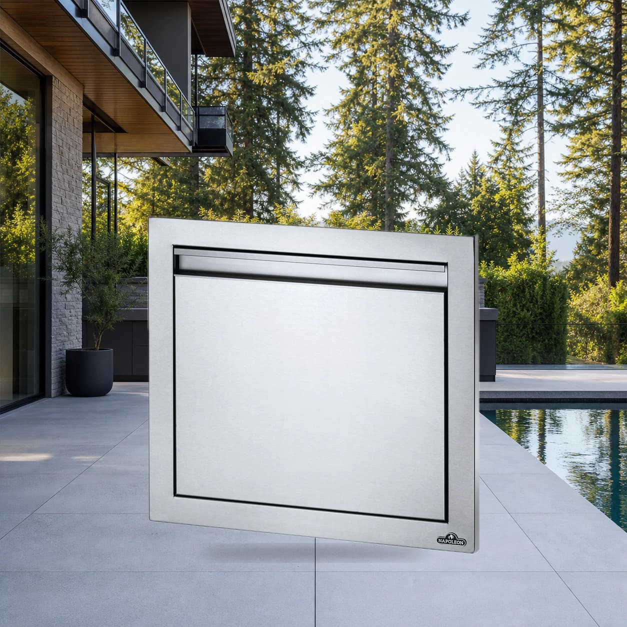 18" X 16" Single Door in a modern poolside backyard