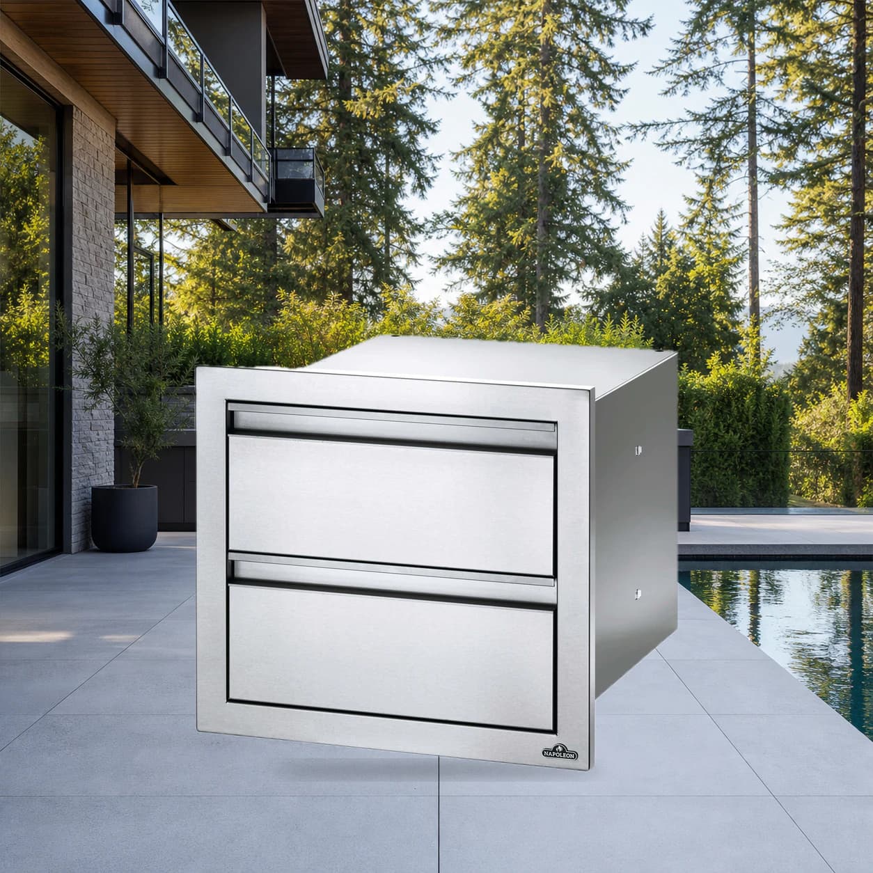 18" X 16" Double Drawer in a modern poolside backyard
