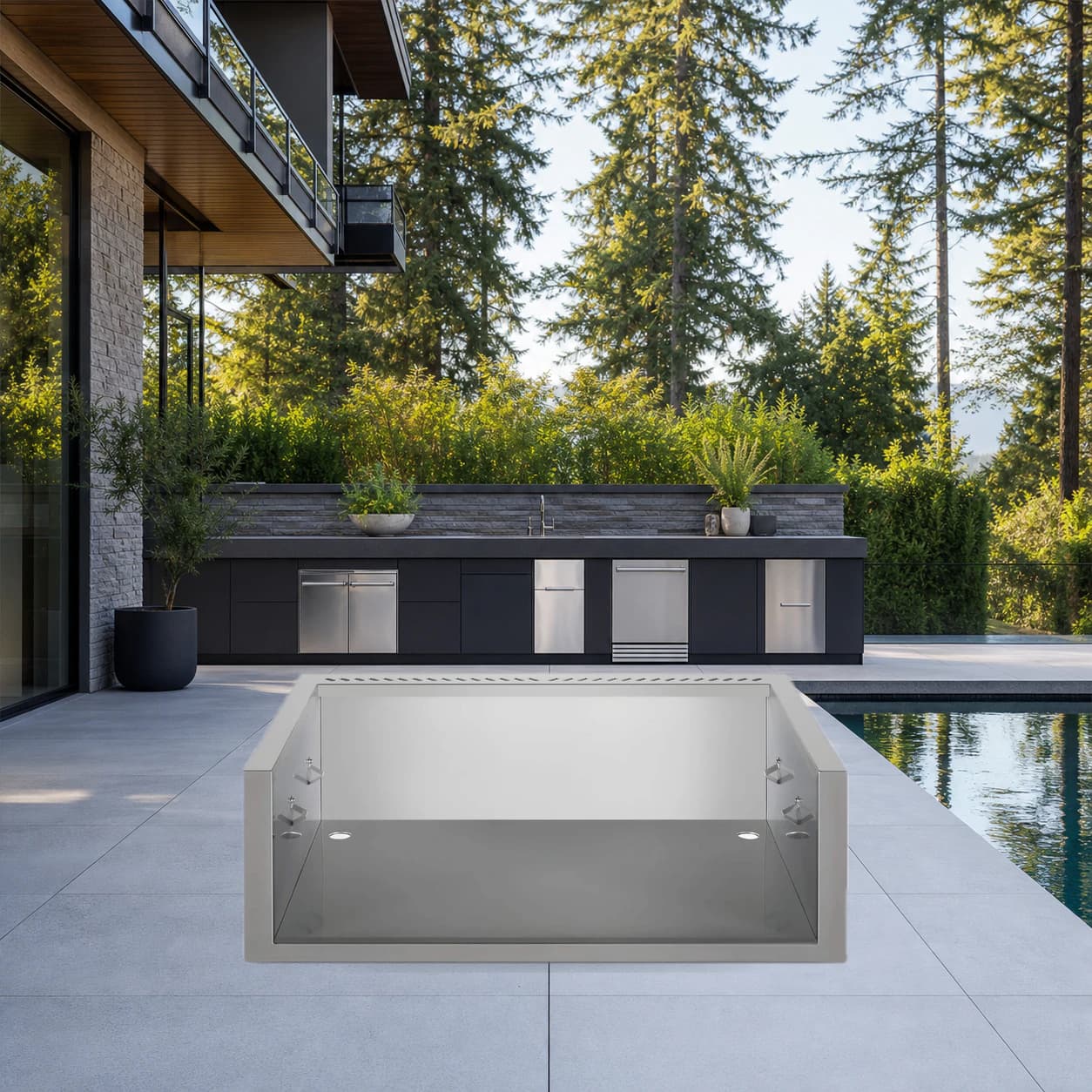 Zero Clearance Liner for Built-in BIG32, BI32, BIG32FT in a modern poolside backyard