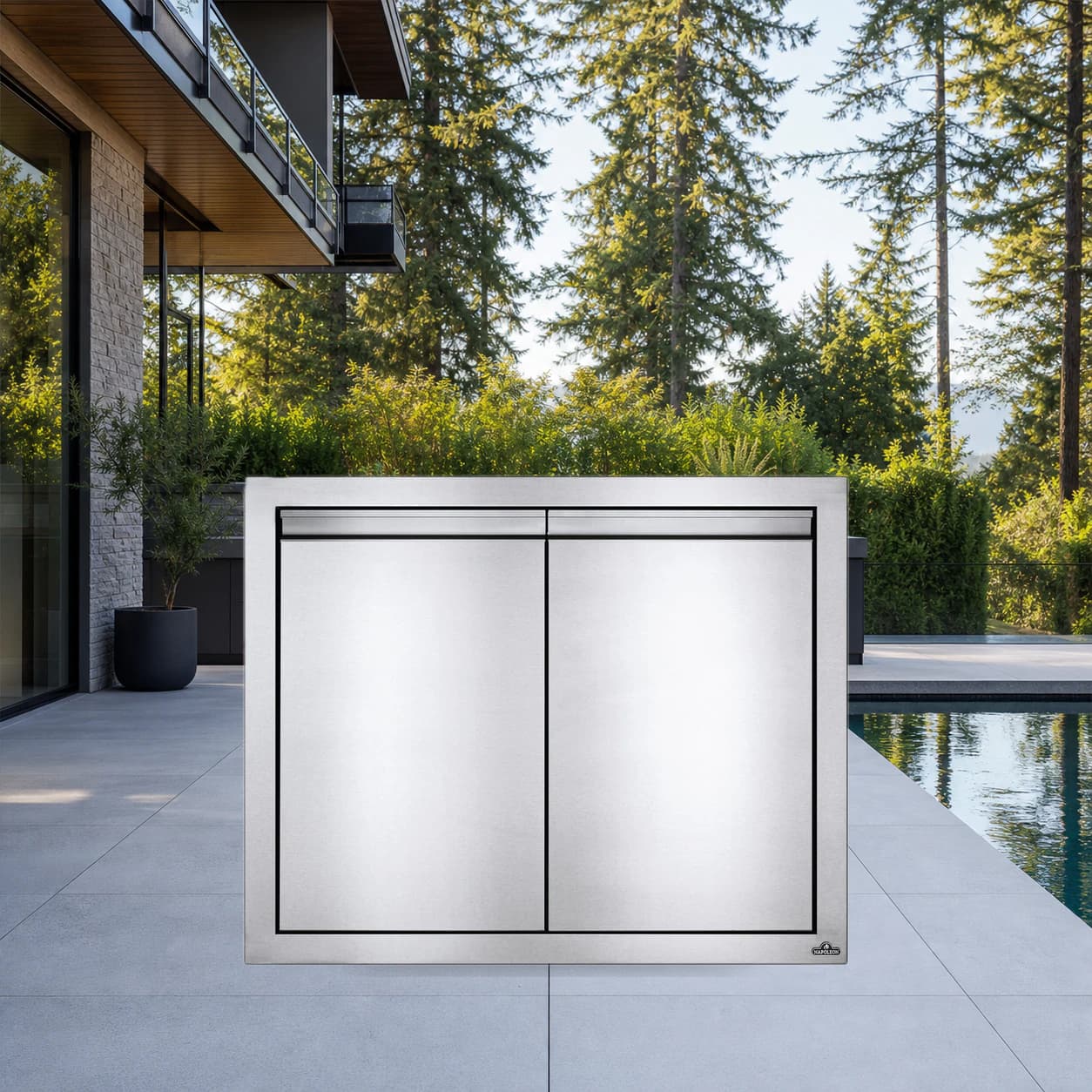 30" X 24" Double Door in a modern poolside backyard