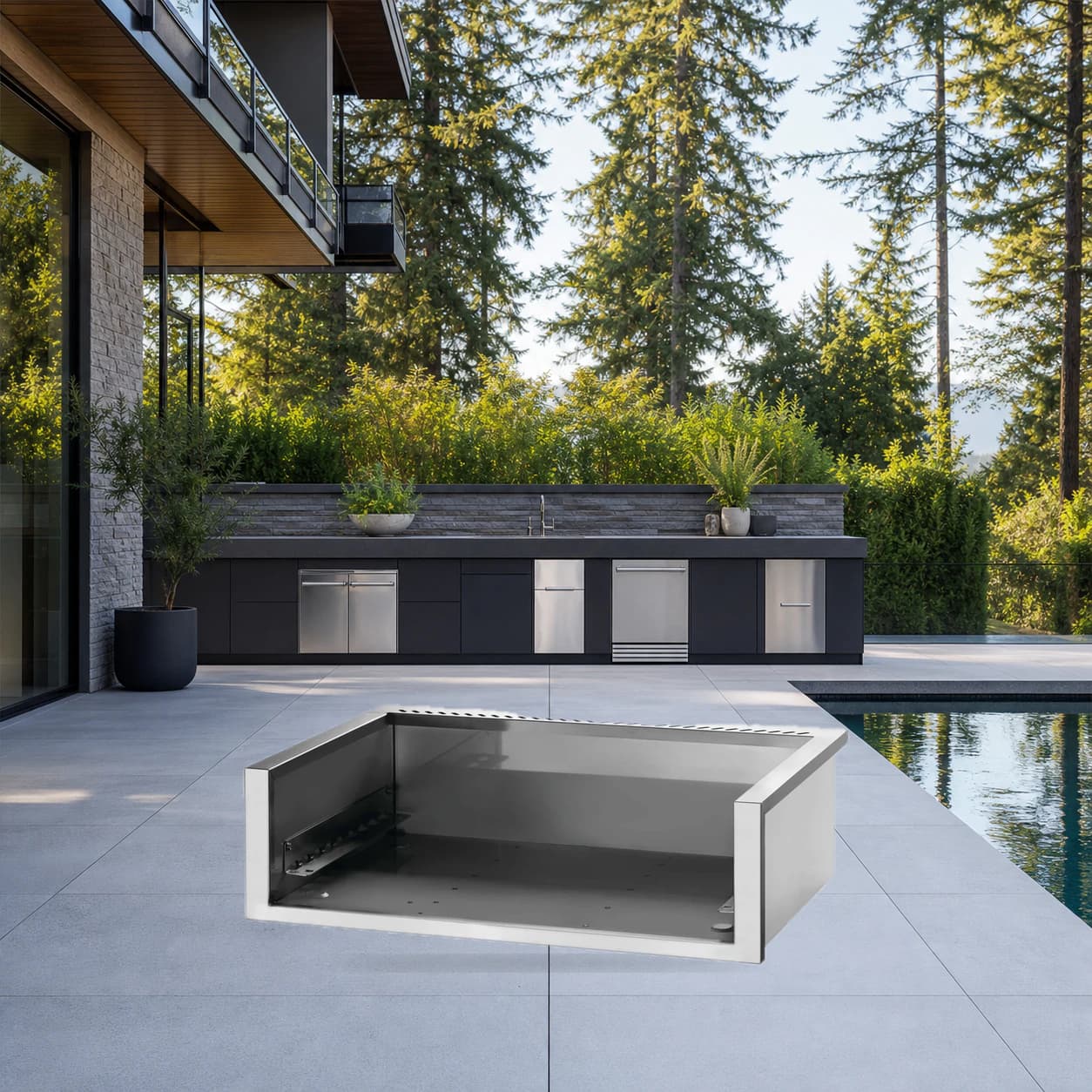 Zero Clearance Liner LEX485 / P500 in a modern poolside backyard