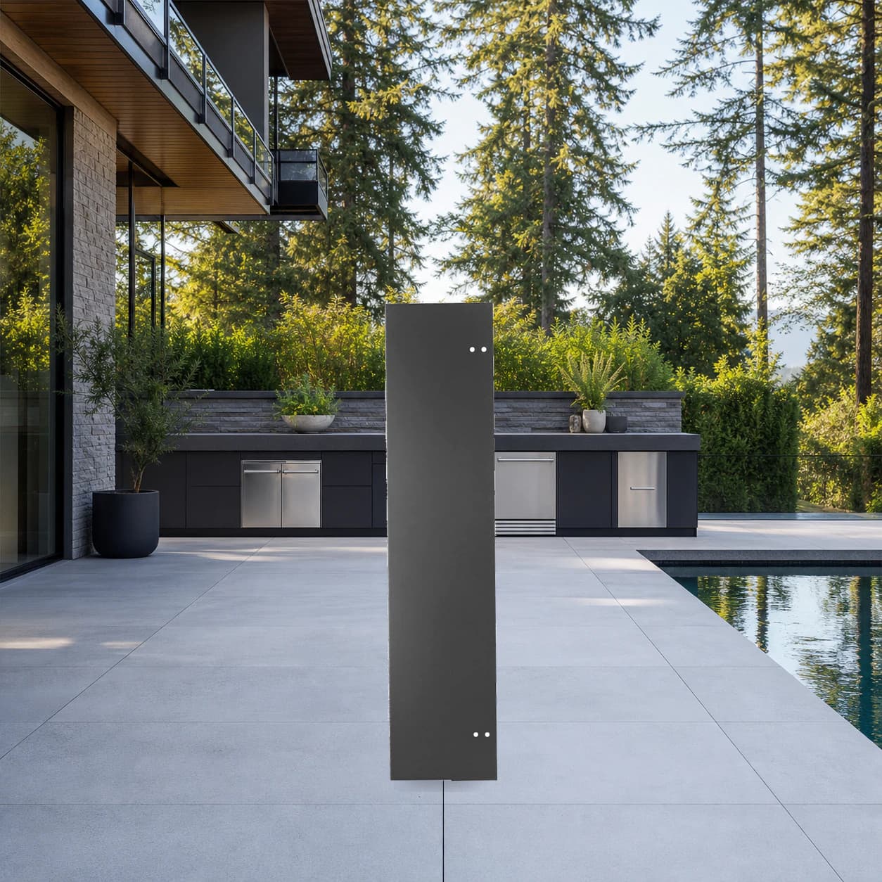 OASIS® Wall Spacer, Matte Black in a modern poolside backyard