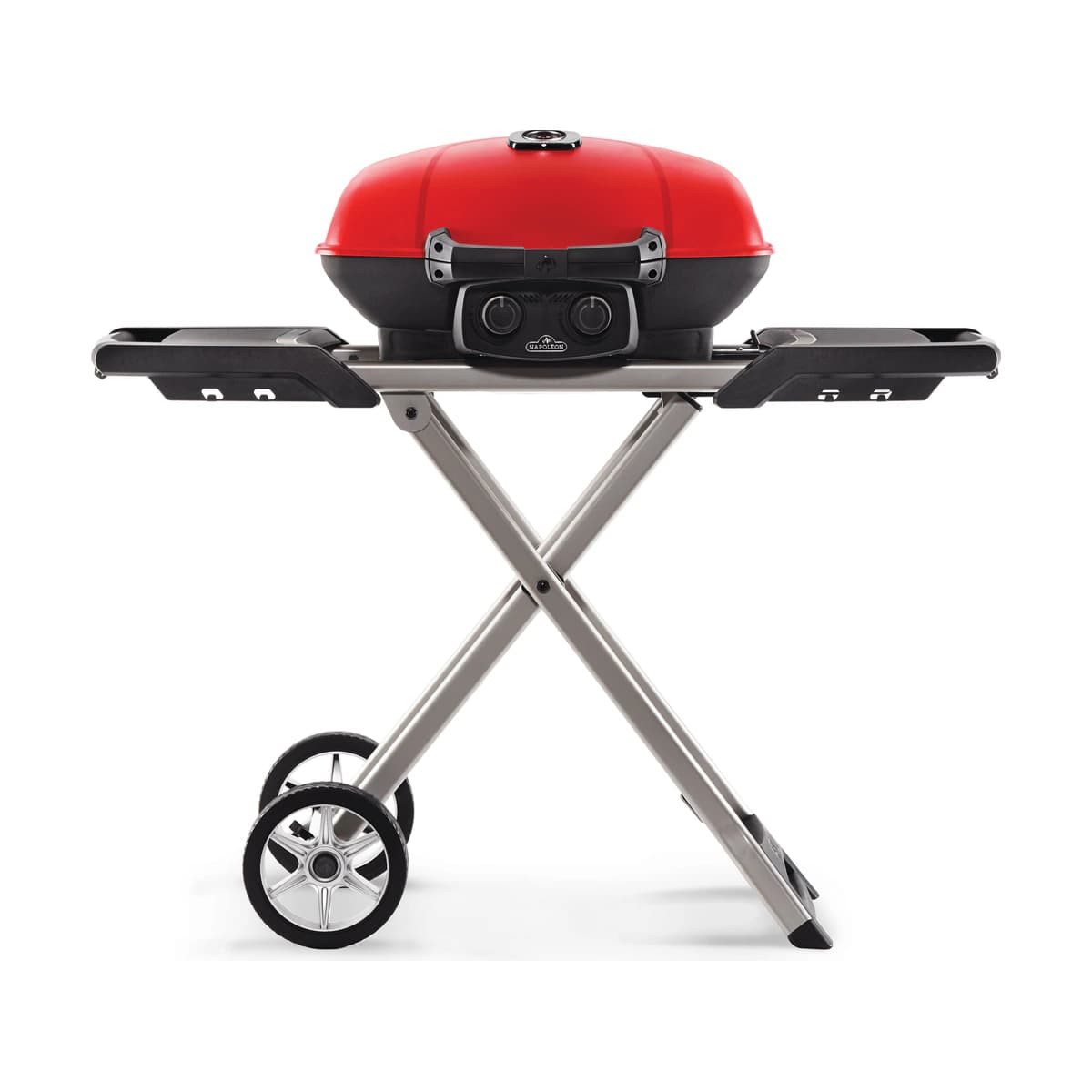 Napoleon TravelQ™ 285X Portable Propane Gas Grill and Scissor Cart with Griddle, Red