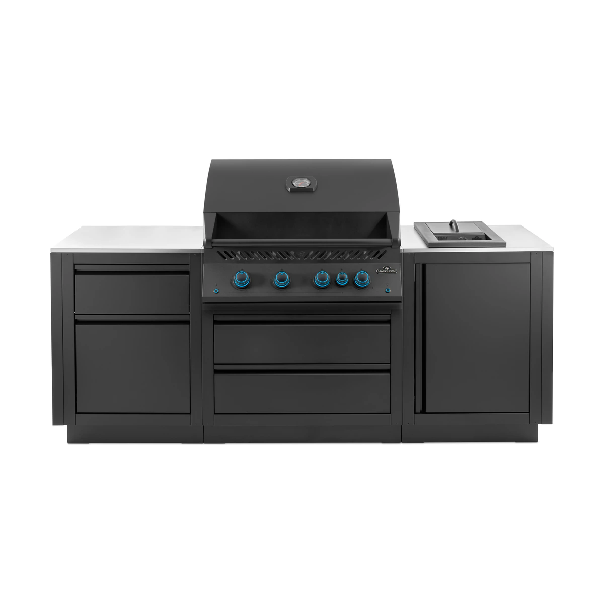 Napoleon OASIS® Outdoor Kitchen Kit, Matte Black, Natural Gas, Series 32 with Stainless Steel Countertops