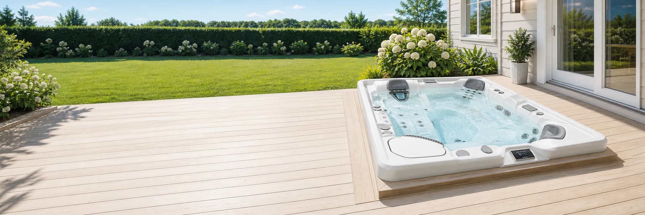 Hot Spring Sovereign hot tub in a bright modern backyard