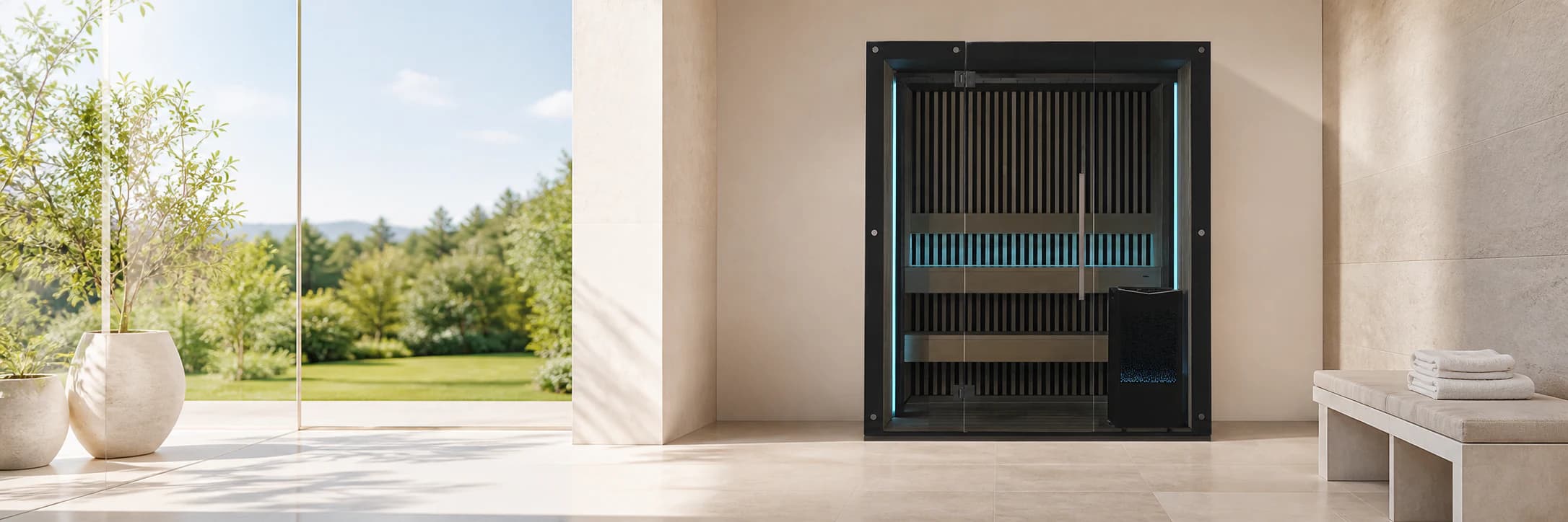 Tylo Reflection sauna in a bright modern wellness room