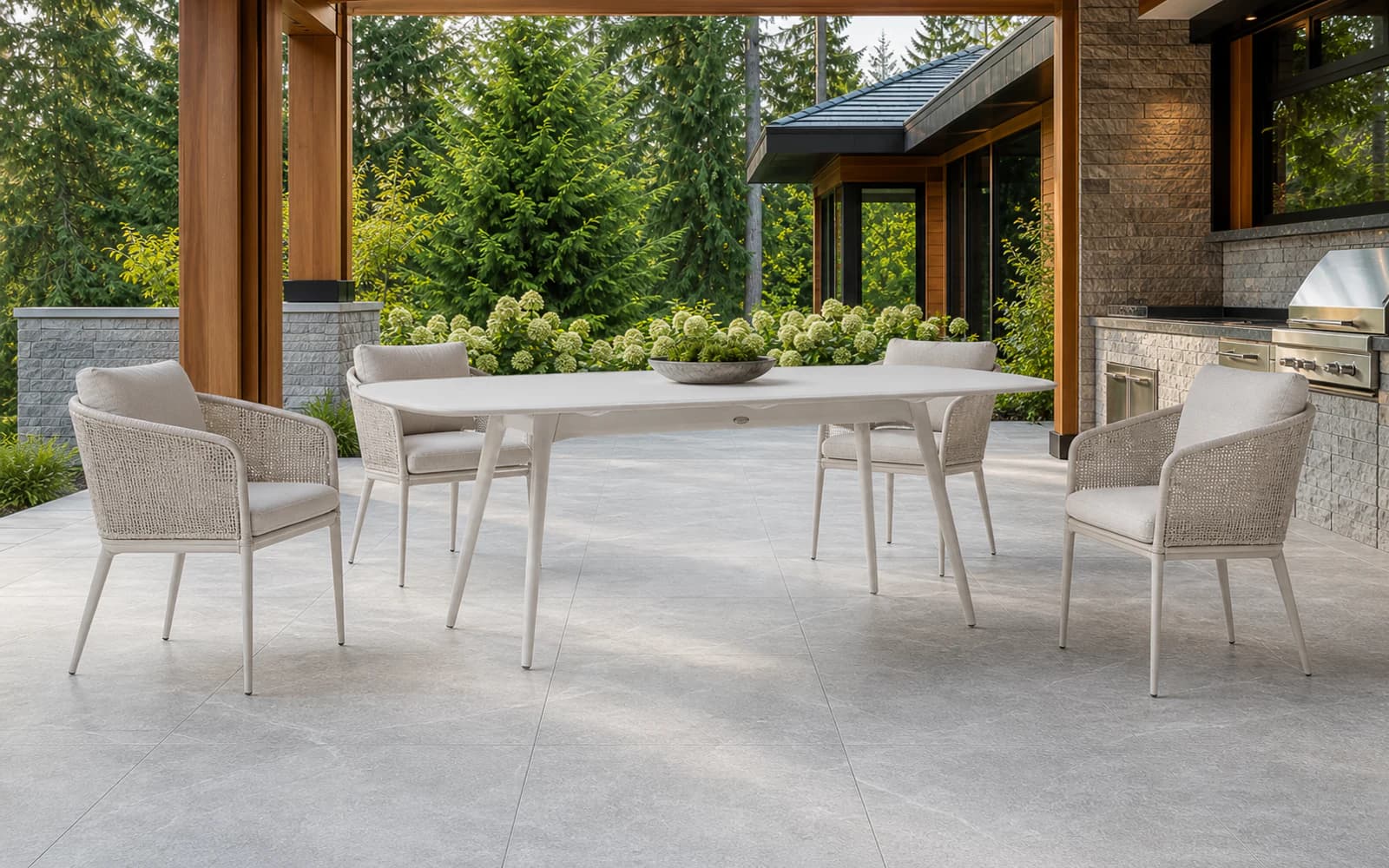 Ratana Alinea Collection furniture in a modern Pacific Northwest outdoor living setting.