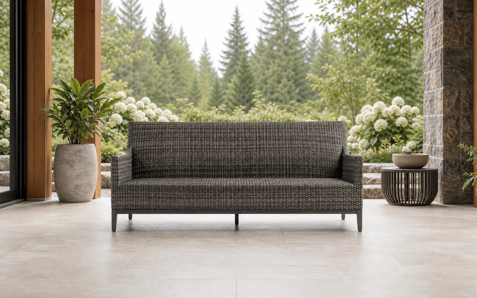 Ratana Biltmore Collection furniture in a modern Pacific Northwest outdoor living setting.