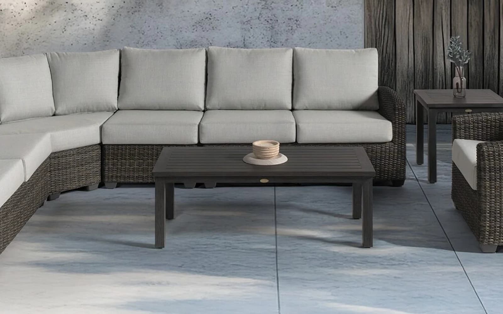 Ratana Coral Gables Collection furniture in a modern Pacific Northwest outdoor living setting.