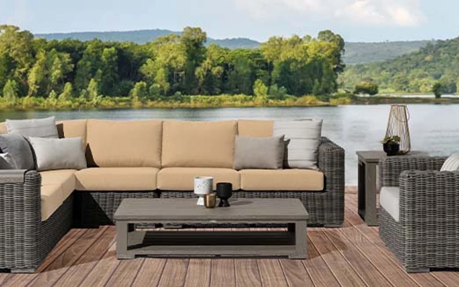 Ratana Cubo Collection furniture in a modern Pacific Northwest outdoor living setting.