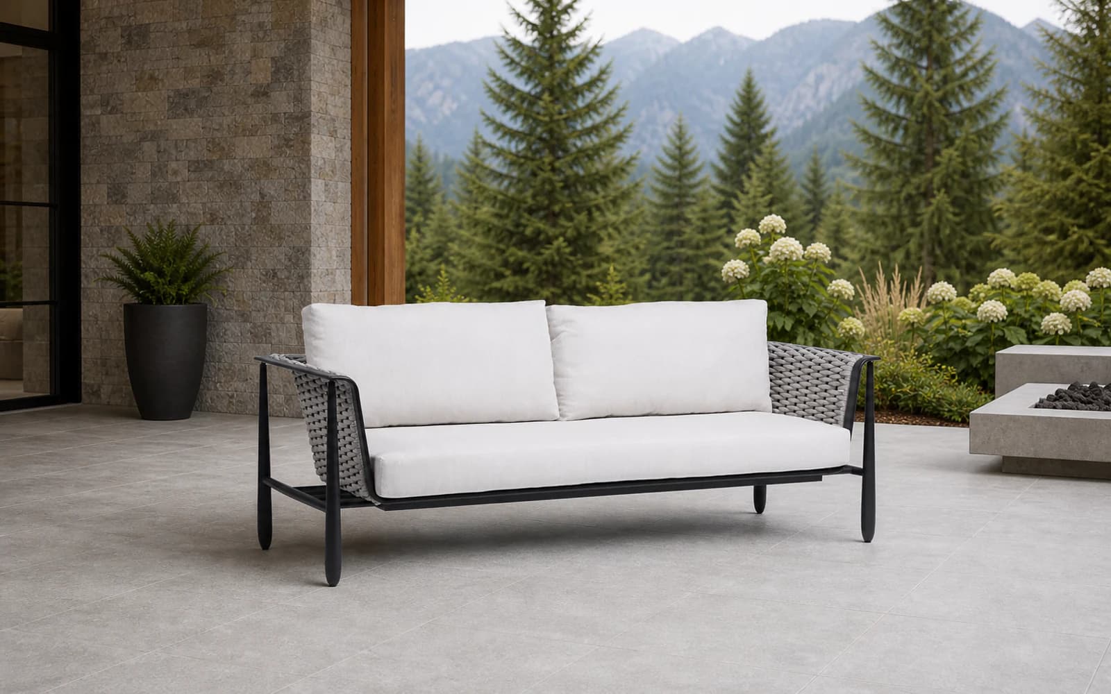 Ratana Diva Collection furniture in a modern Pacific Northwest outdoor living setting.