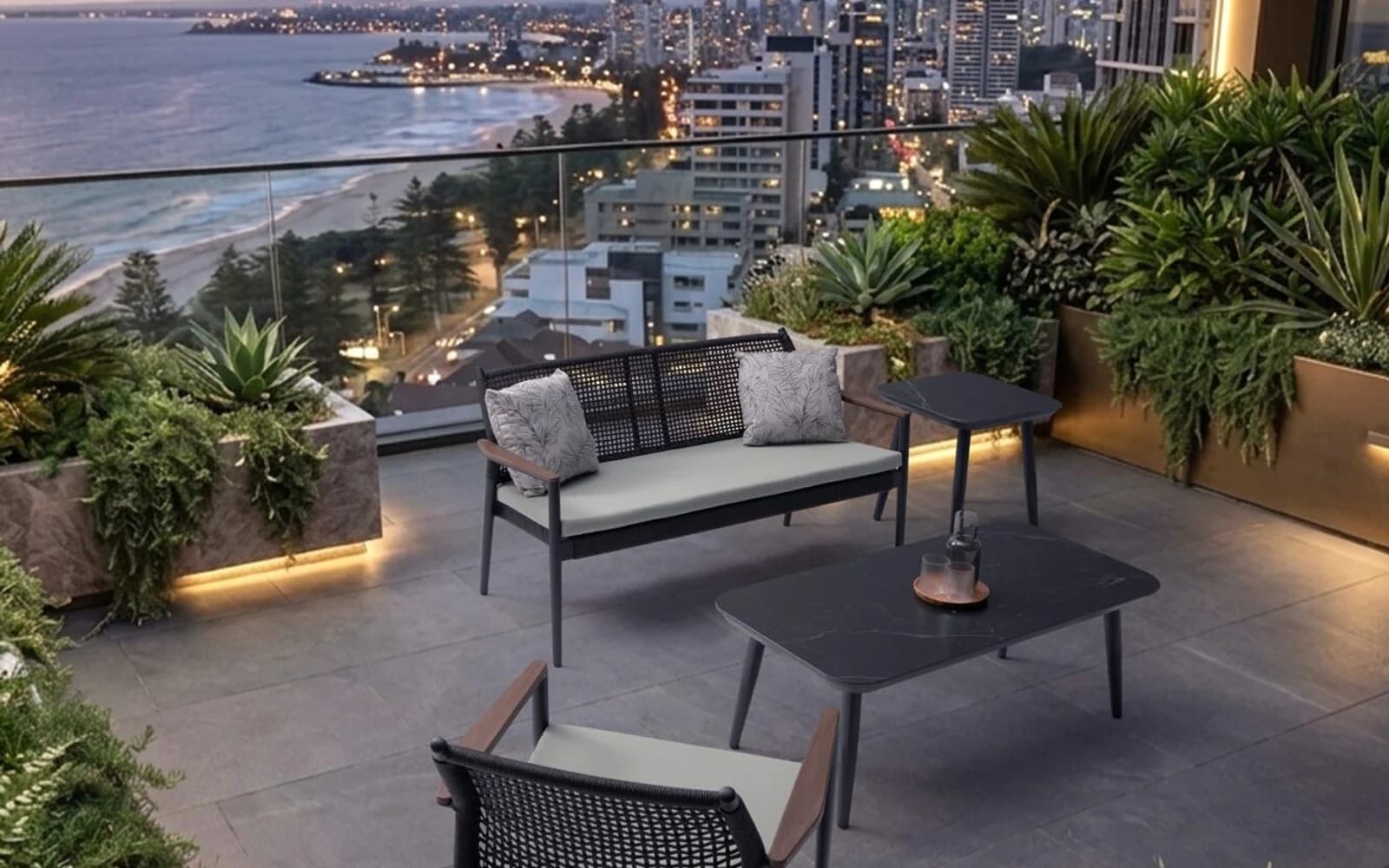 Ratana Elisa Collection furniture in a modern Pacific Northwest outdoor living setting.