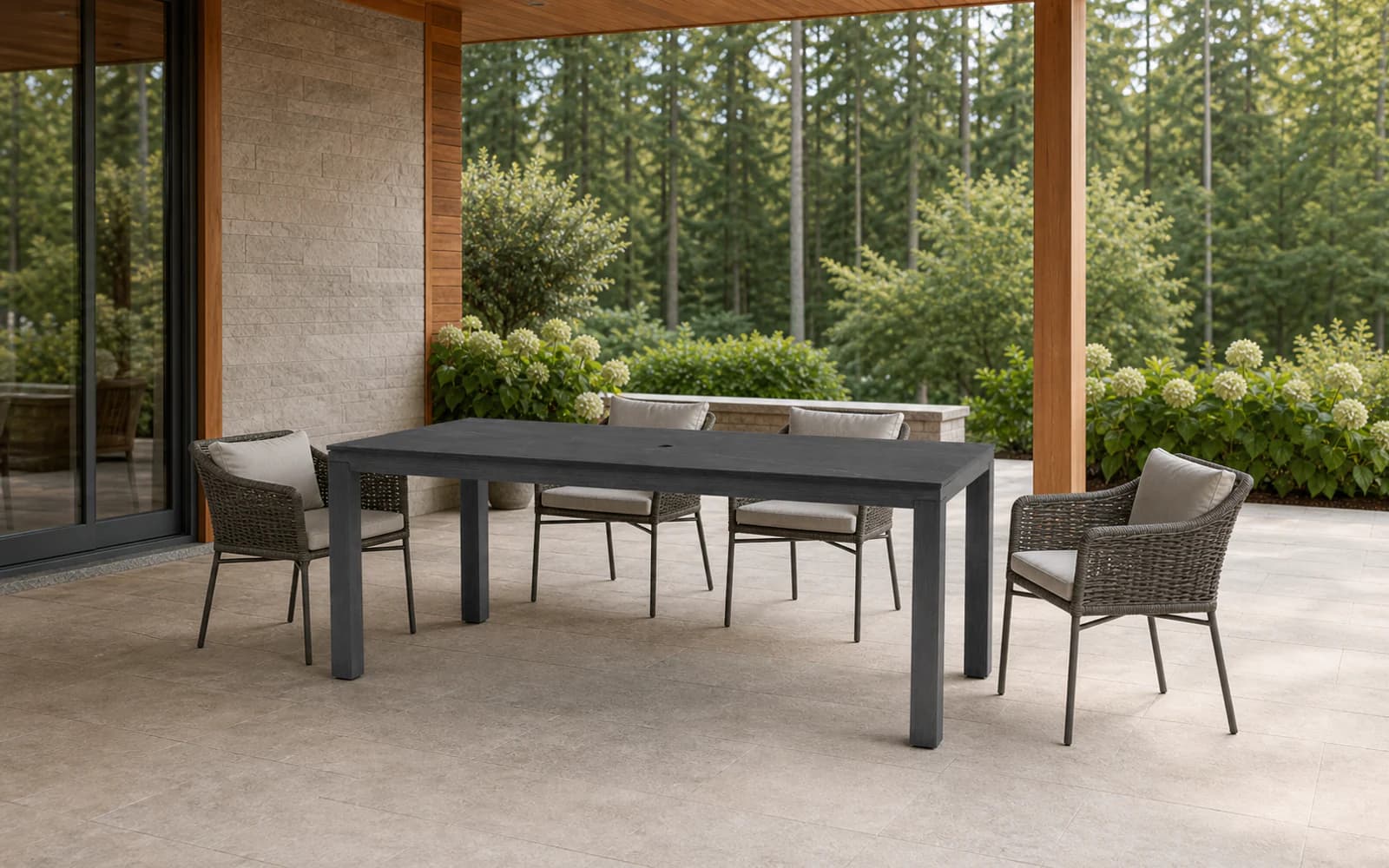 Ratana Laguna Collection furniture in a modern Pacific Northwest outdoor living setting.