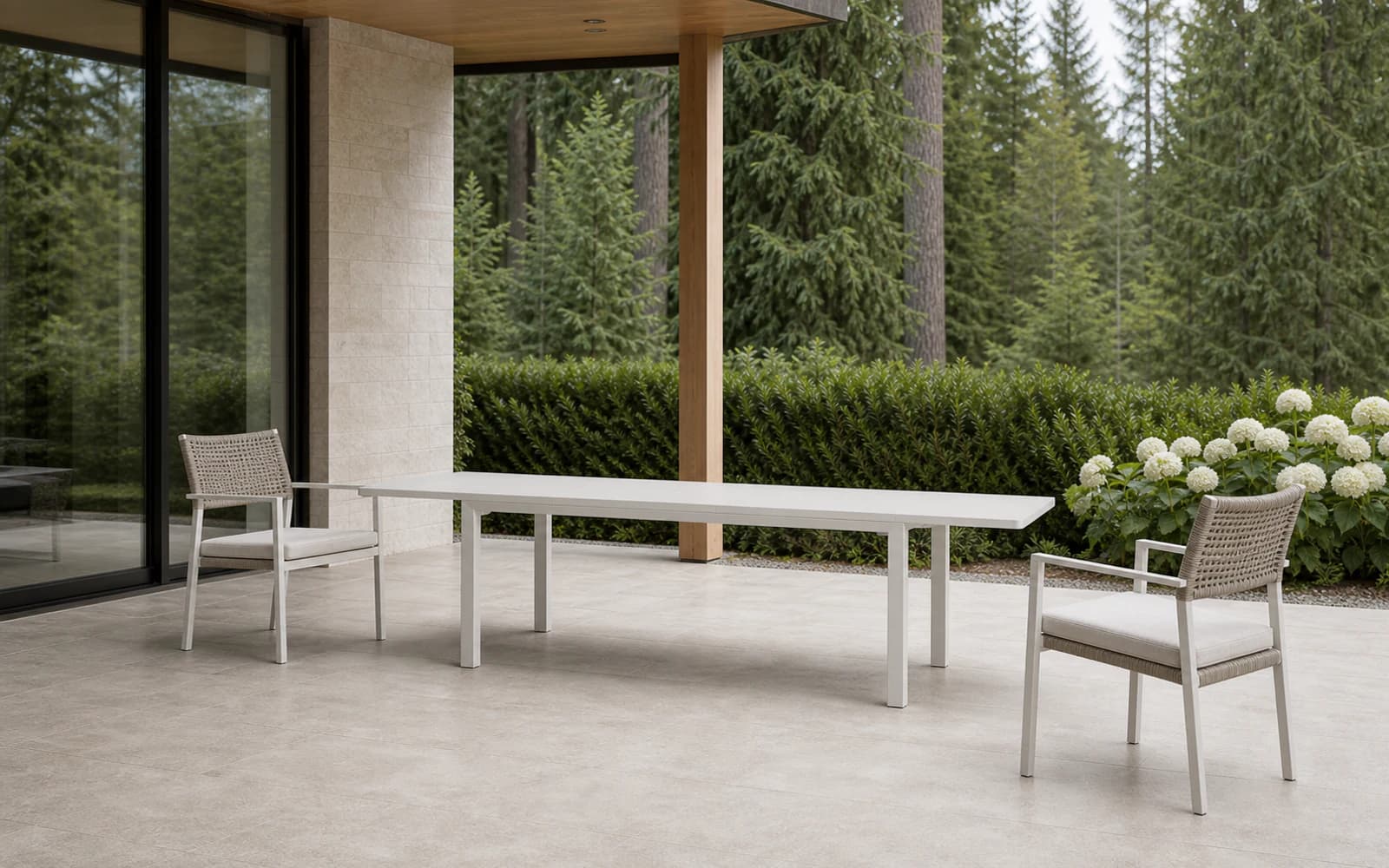 Ratana Monaco Collection furniture in a modern Pacific Northwest outdoor living setting.