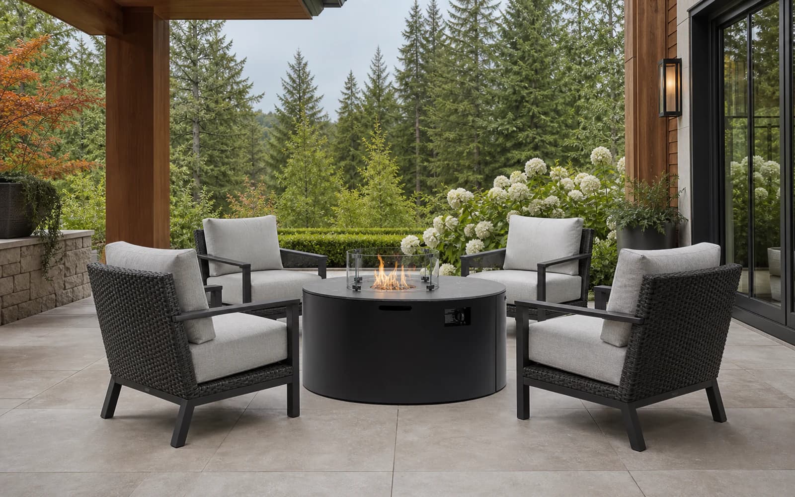 Ratana Newbury Collection furniture in a modern Pacific Northwest outdoor living setting.