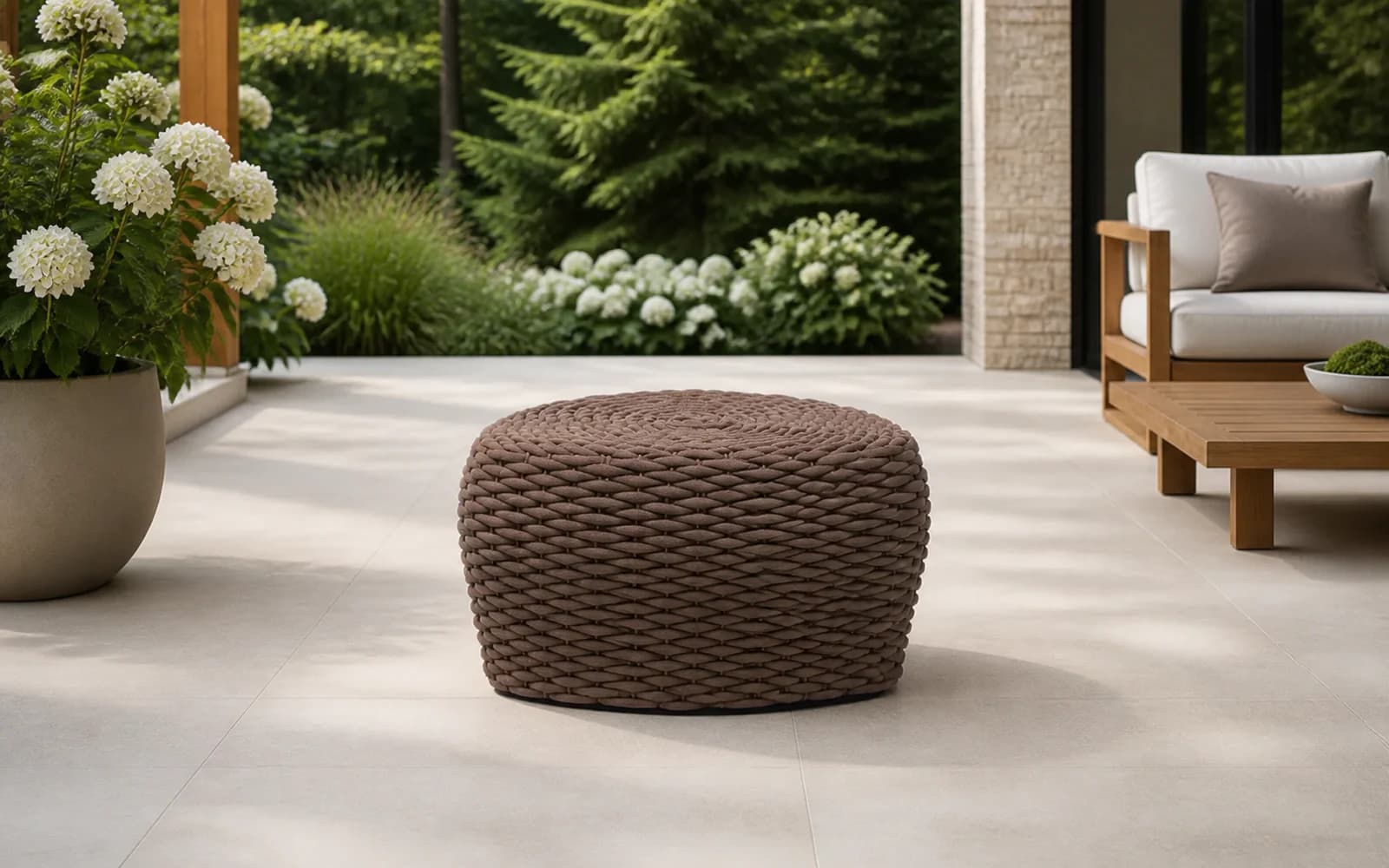 Ratana Roca Collection furniture in a modern Pacific Northwest outdoor living setting.