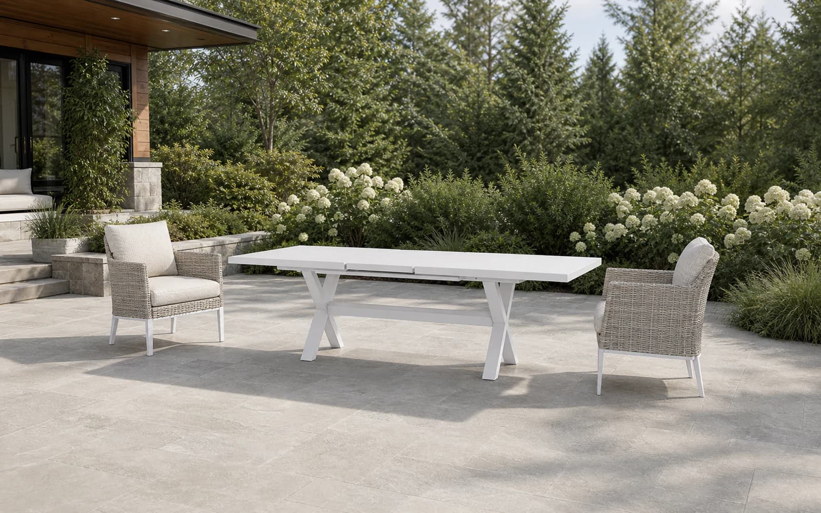 Ratana Sorrento Collection furniture in a modern Pacific Northwest outdoor living setting.