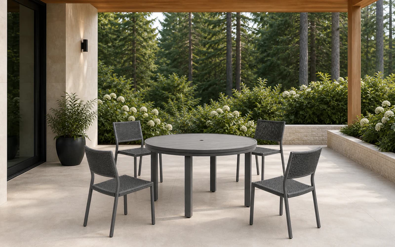 Ratana Sunbury Collection furniture in a modern Pacific Northwest outdoor living setting.
