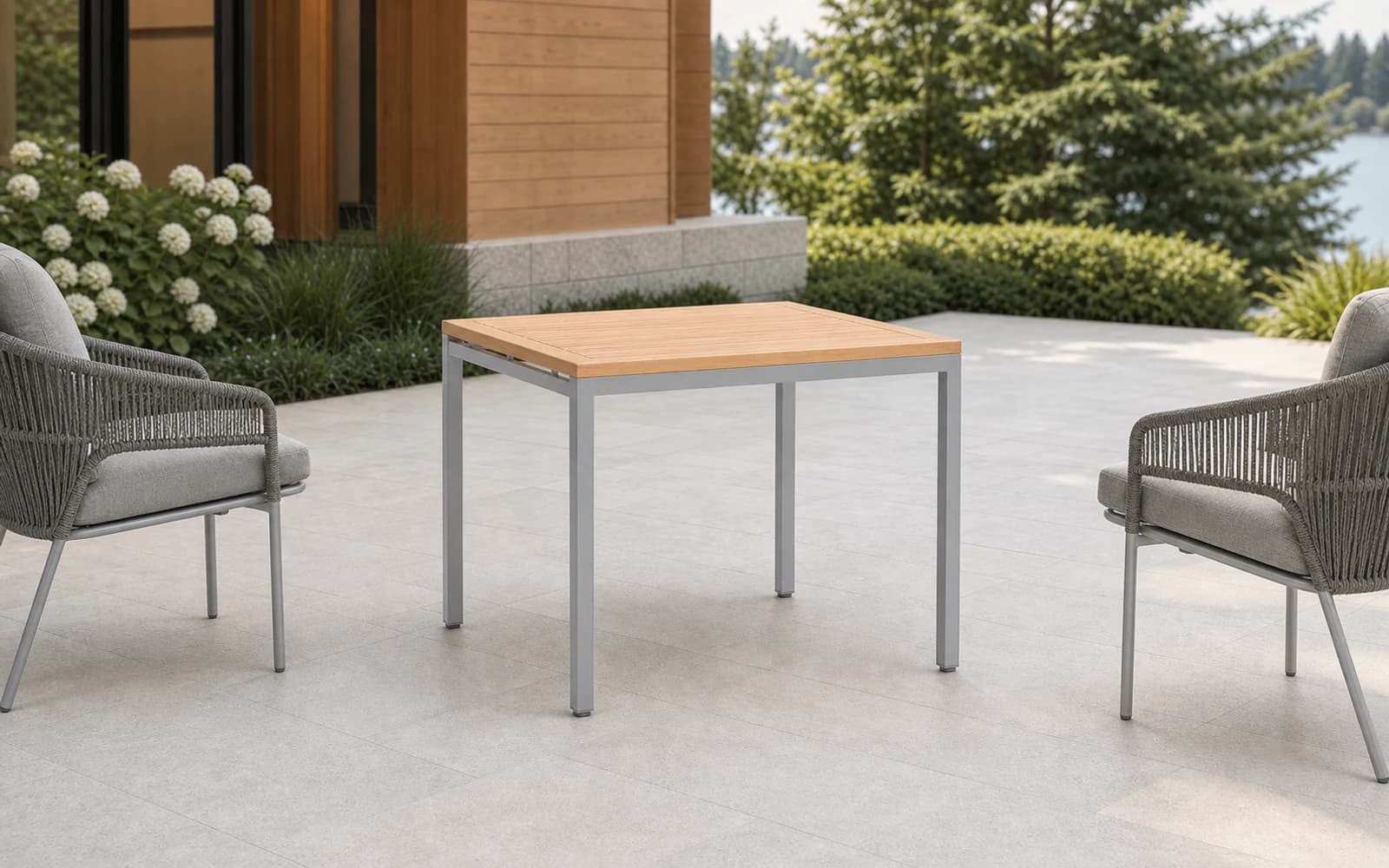 Ratana Zuni Collection furniture in a modern Pacific Northwest outdoor living setting.