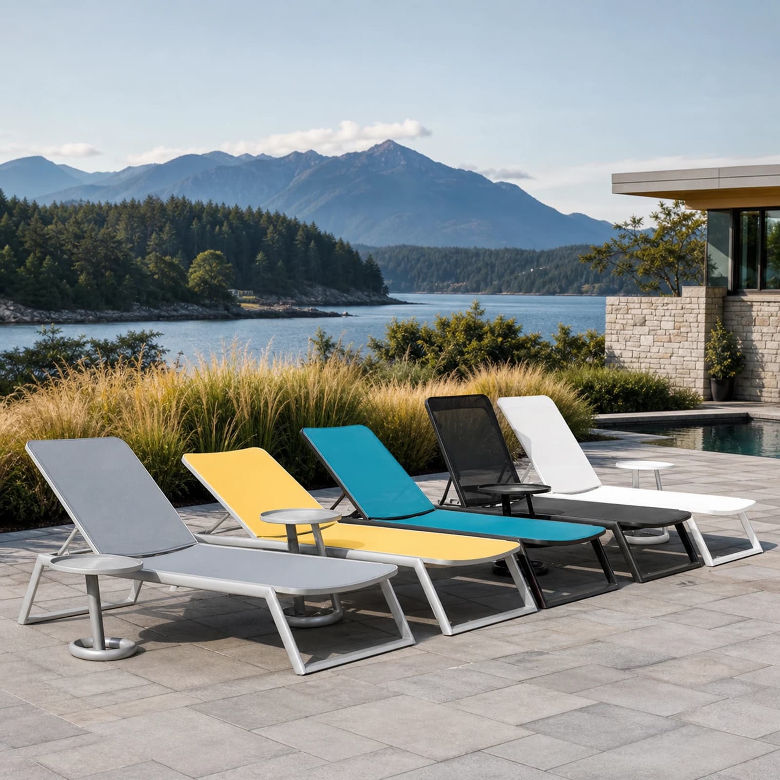 Ratana Bahamas collection arranged as a complete front-facing outdoor setting with every visible piece fully inside the square frame.