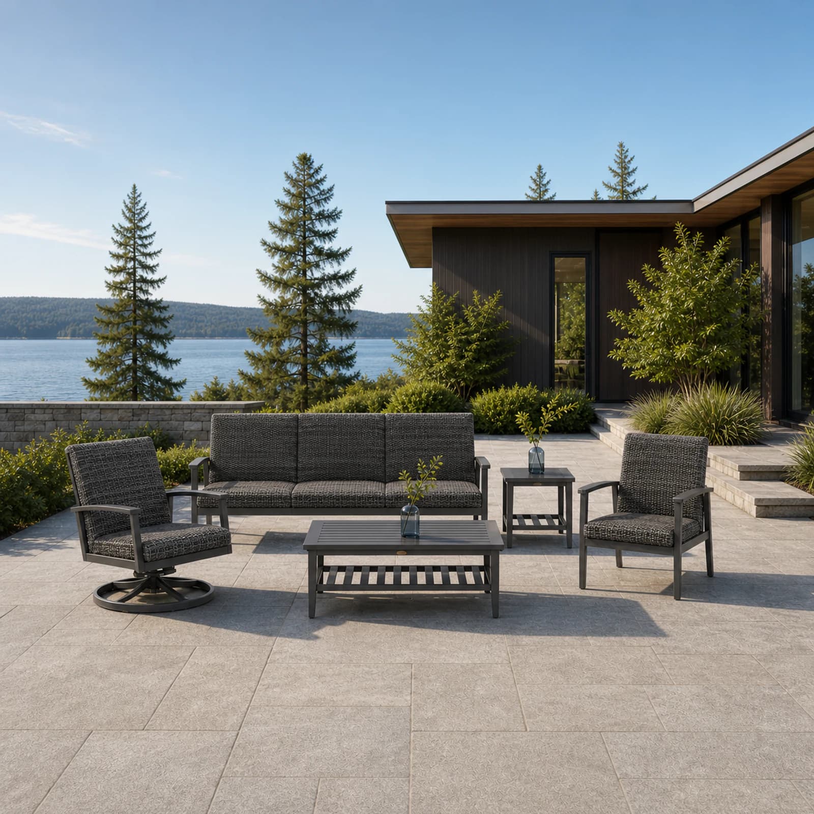 Ratana Cabo San Lucas collection arranged as a complete front-facing outdoor setting with every visible piece fully inside the square frame.