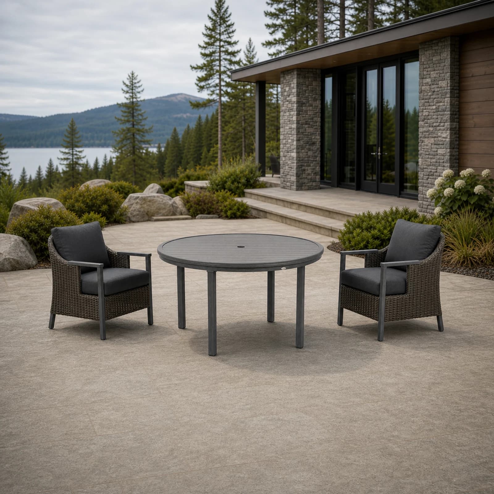Ratana Canbria collection arranged as a complete front-facing outdoor setting with every visible piece fully inside the square frame.