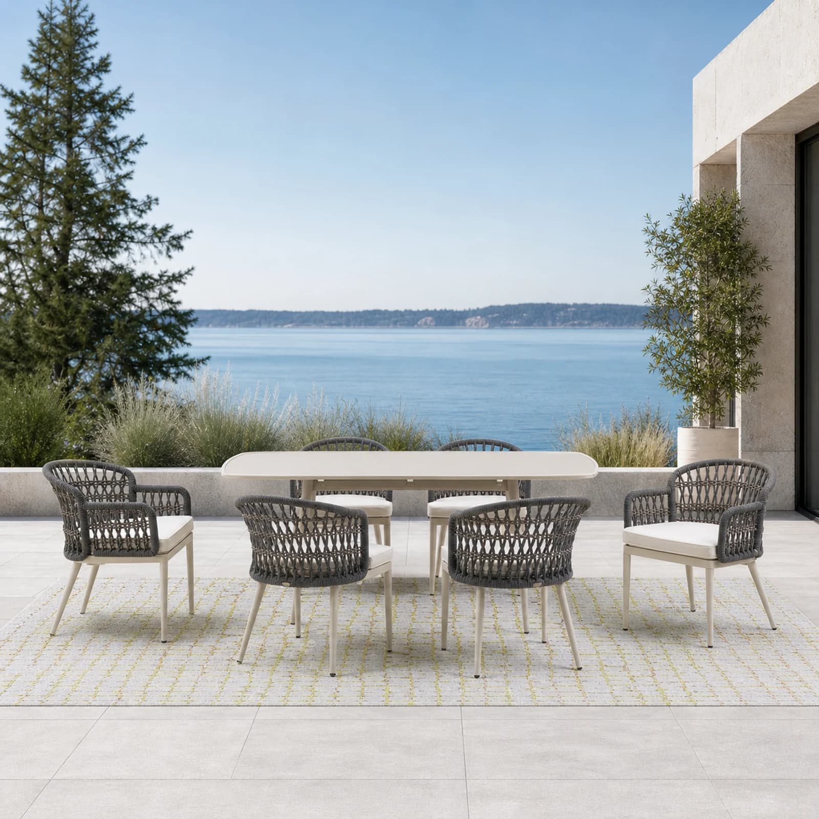 Ratana Coconut Grove collection arranged as a complete front-facing outdoor setting with every visible piece fully inside the square frame.
