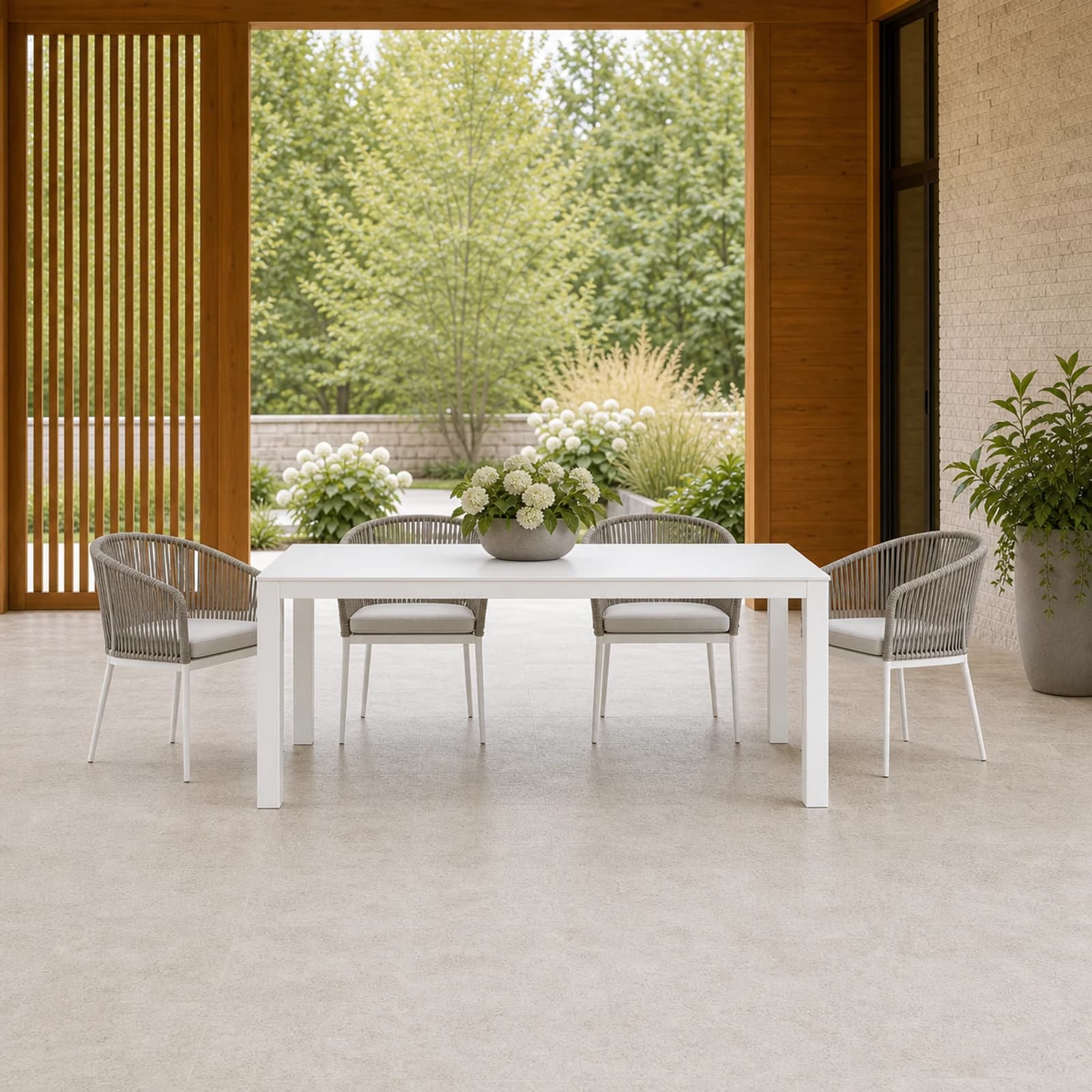 Ratana Hampshire collection arranged as a complete front-facing outdoor setting with every visible piece fully inside the square frame.