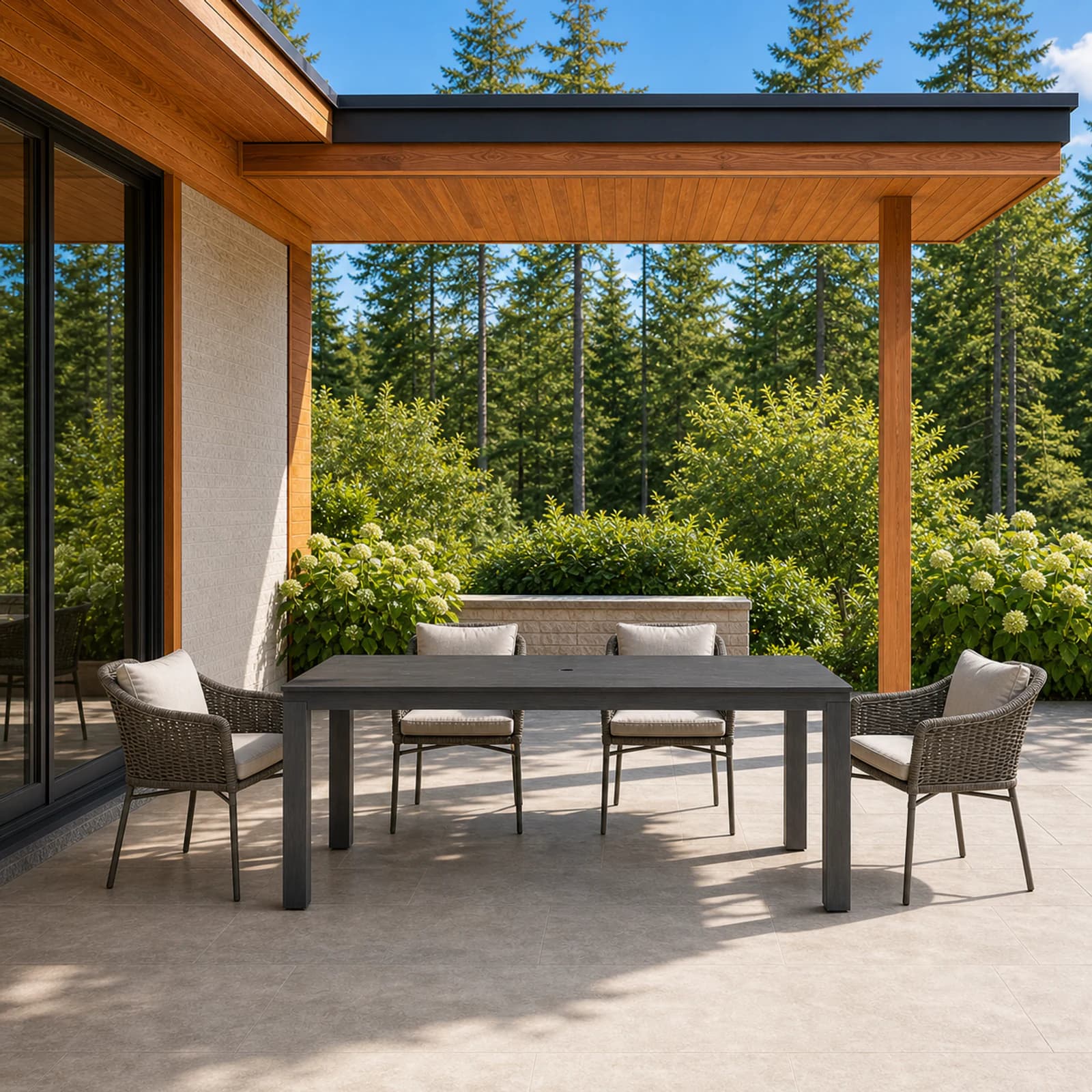 Ratana Laguna collection arranged as a complete front-facing outdoor setting with every visible piece fully inside the square frame.