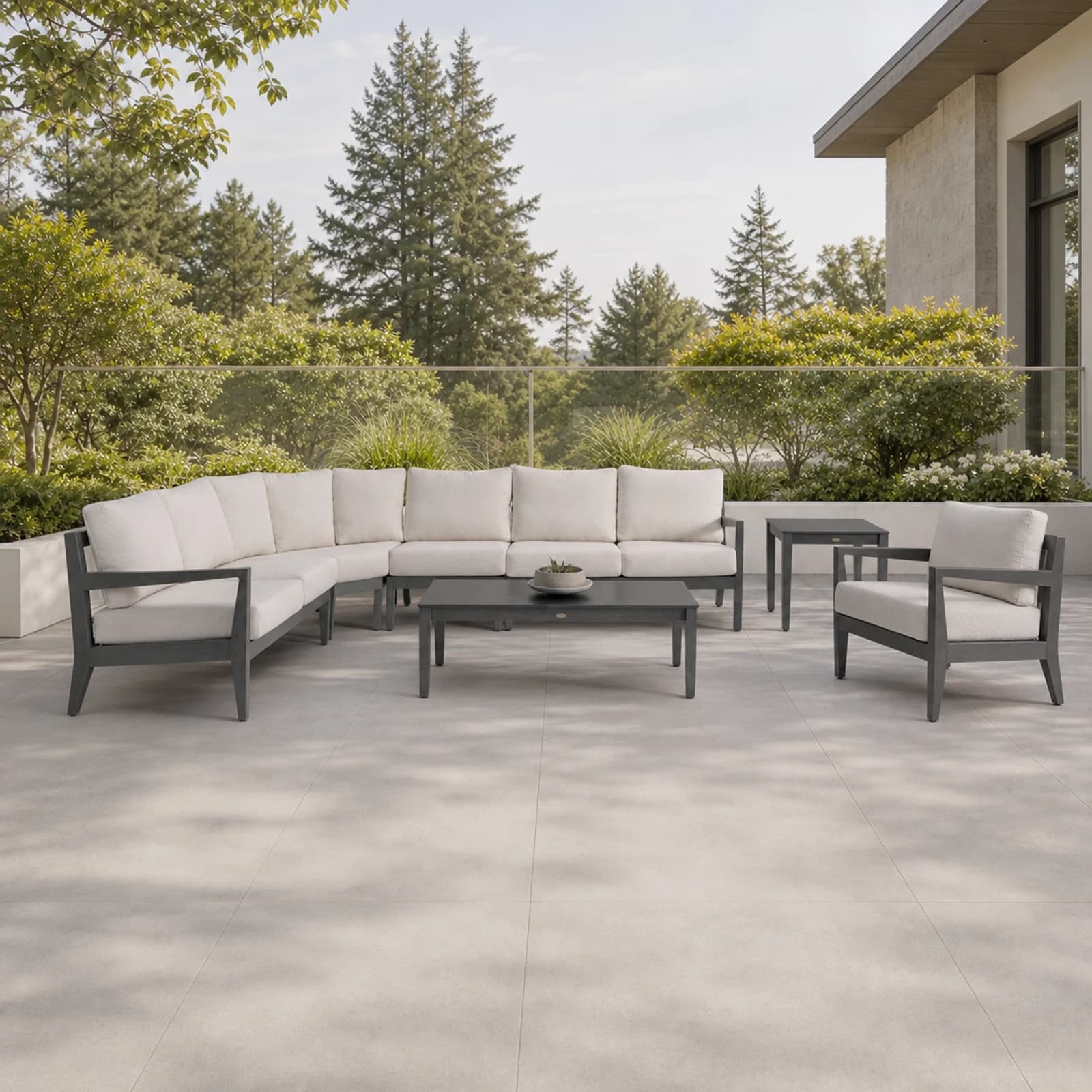 Ratana Lucia collection arranged as a complete front-facing outdoor setting with every visible piece fully inside the square frame.