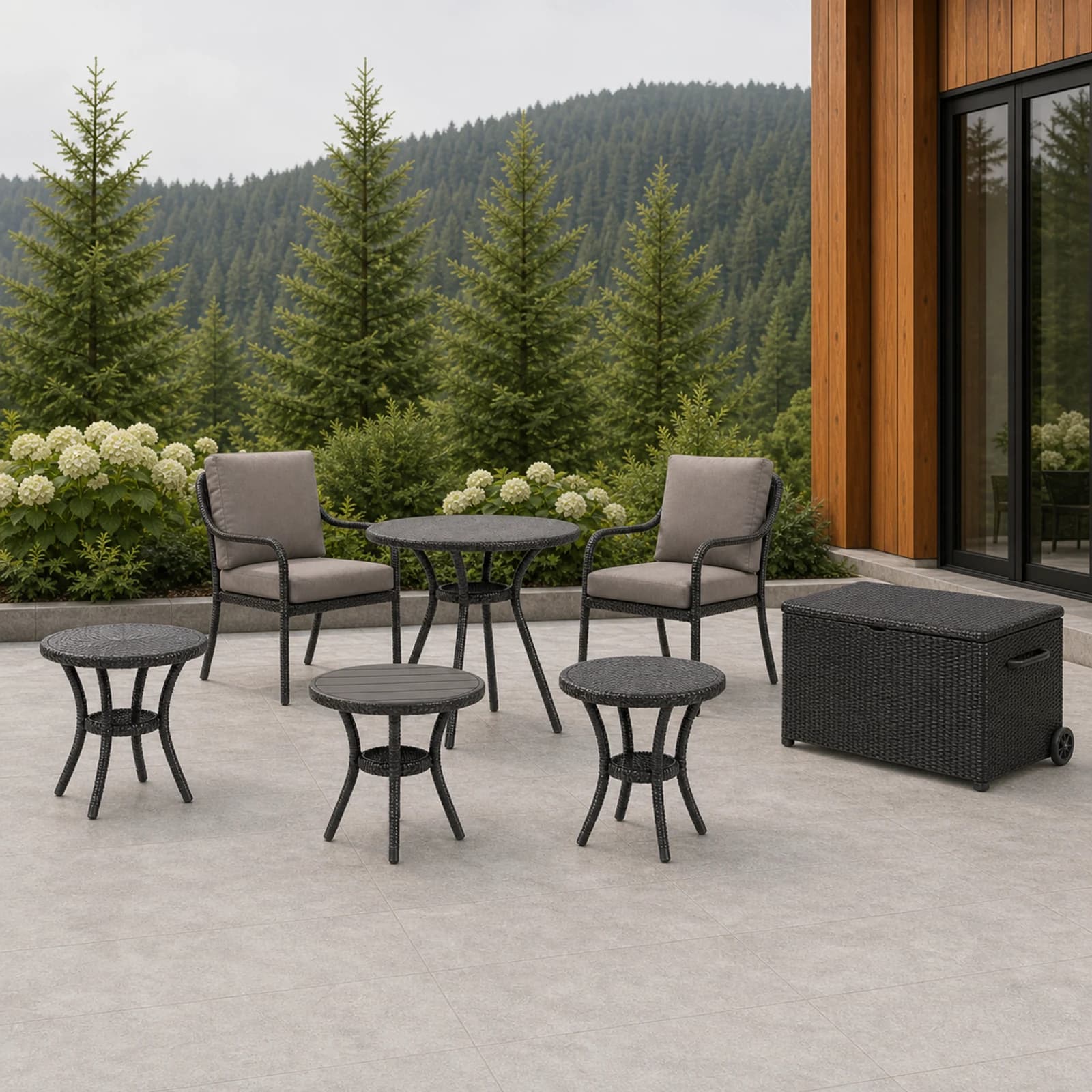Ratana Miscellaneous collection arranged as a complete front-facing outdoor setting with every visible piece fully inside the square frame.