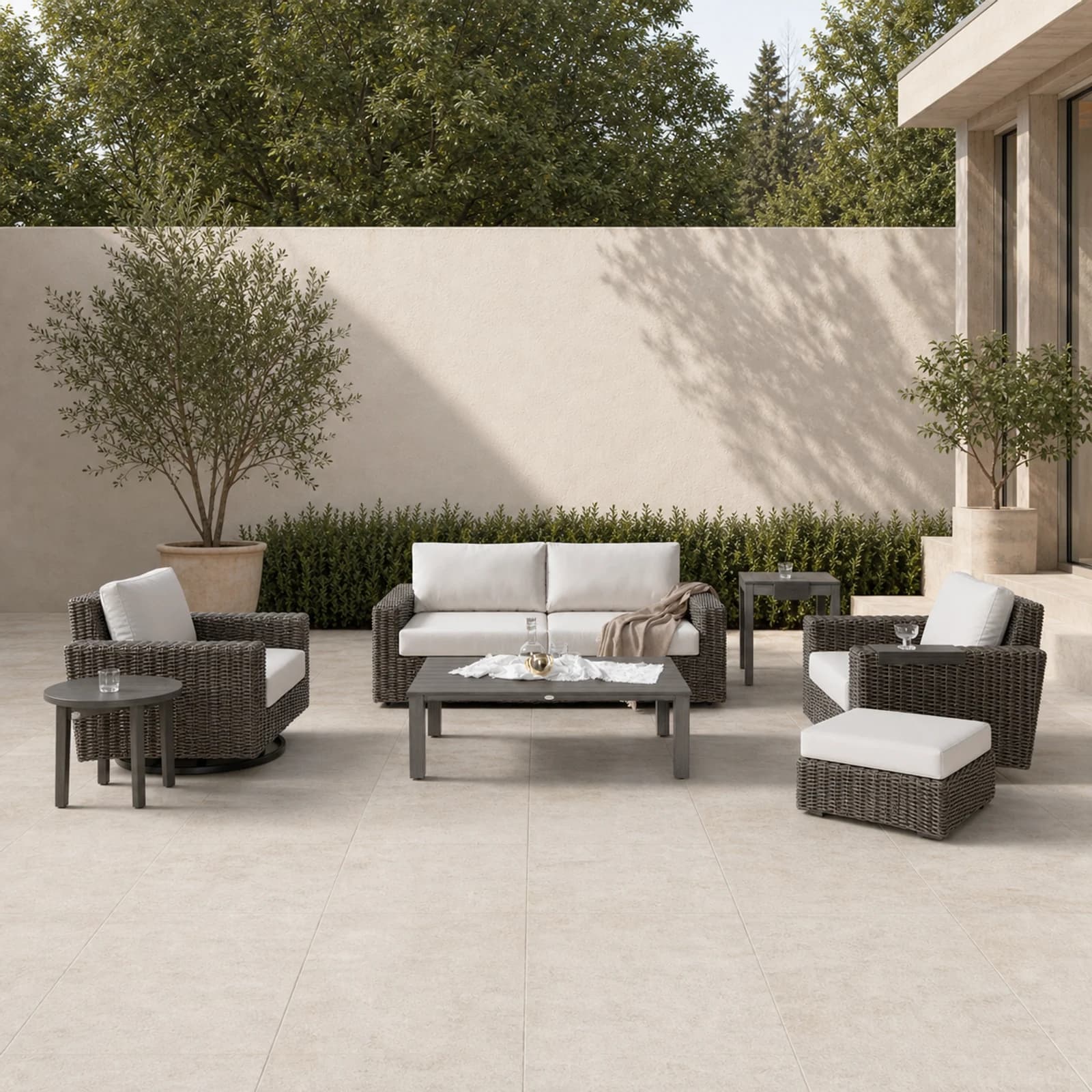 Ratana Mission Hill collection arranged as a complete front-facing outdoor setting with every visible piece fully inside the square frame.