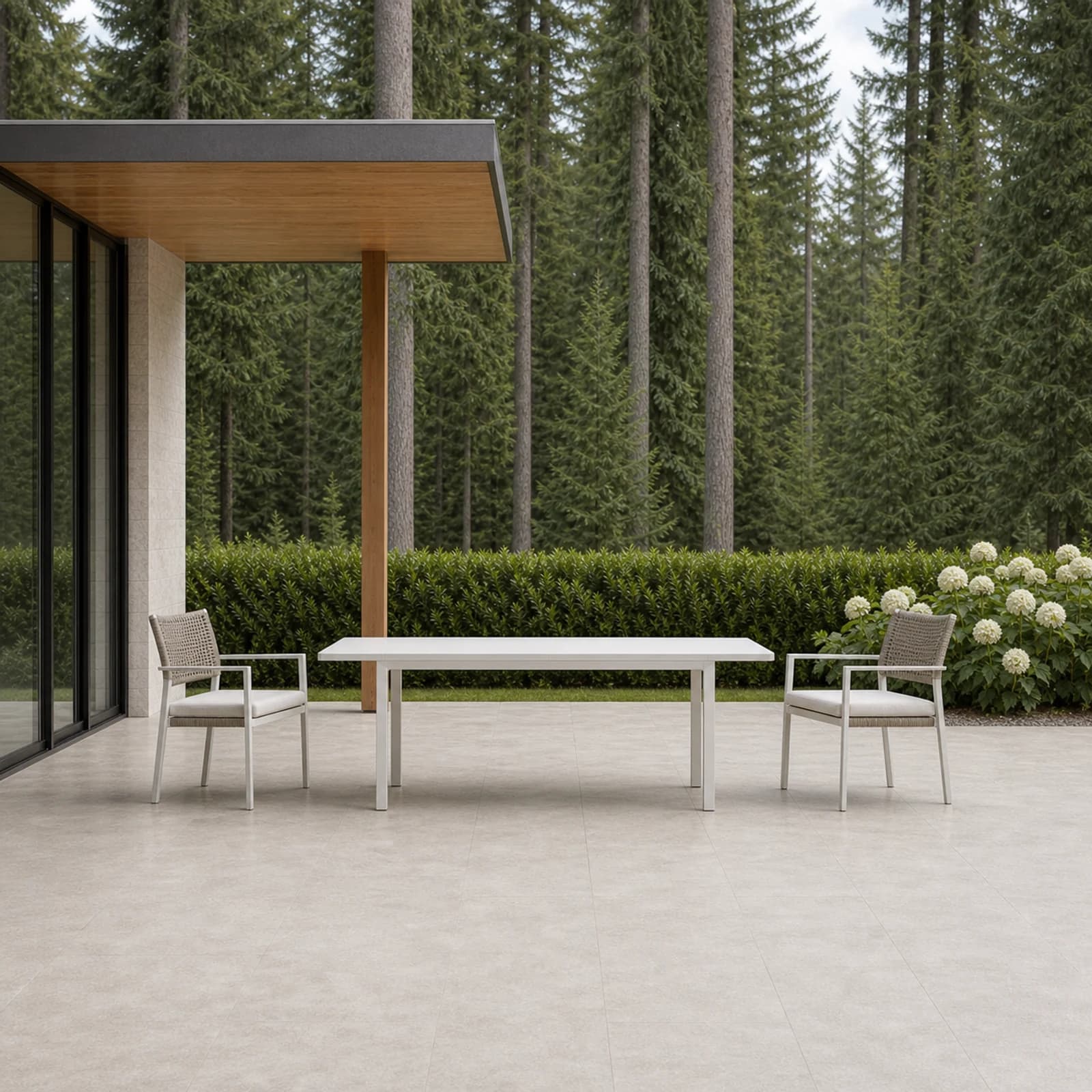 Ratana Monaco collection arranged as a complete front-facing outdoor setting with every visible piece fully inside the square frame.