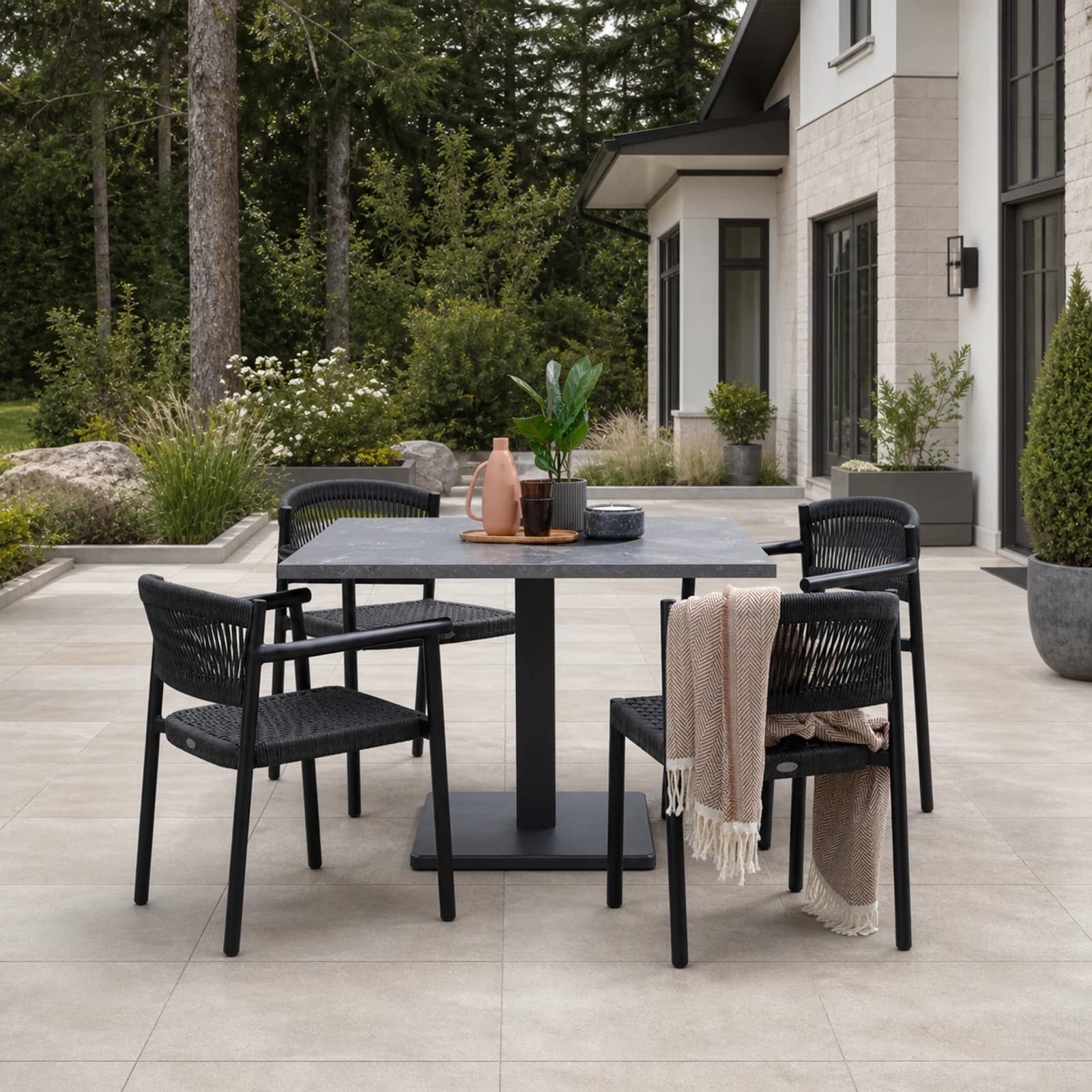 Ratana Naples collection arranged as a complete front-facing outdoor setting with every visible piece fully inside the square frame.