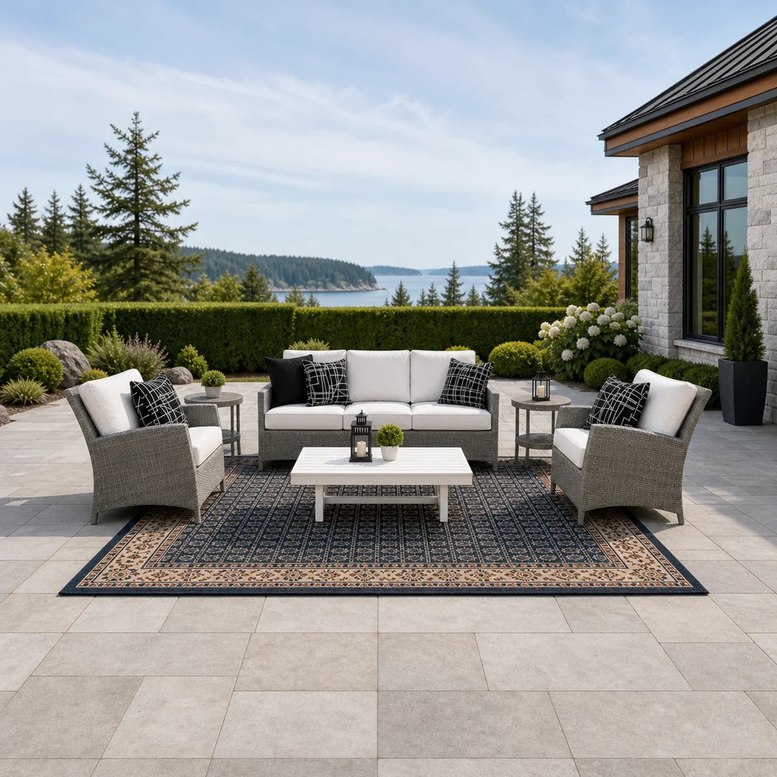 Ratana Palm Harbor collection arranged as a complete front-facing outdoor setting with every visible piece fully inside the square frame.