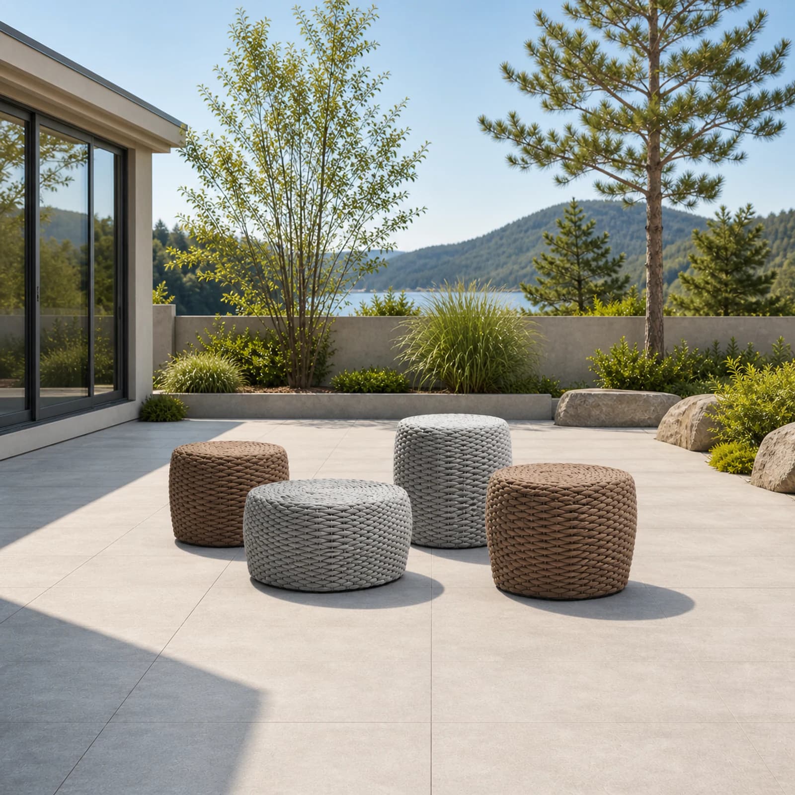 Ratana Roca collection arranged as a complete front-facing outdoor setting with every visible piece fully inside the square frame.