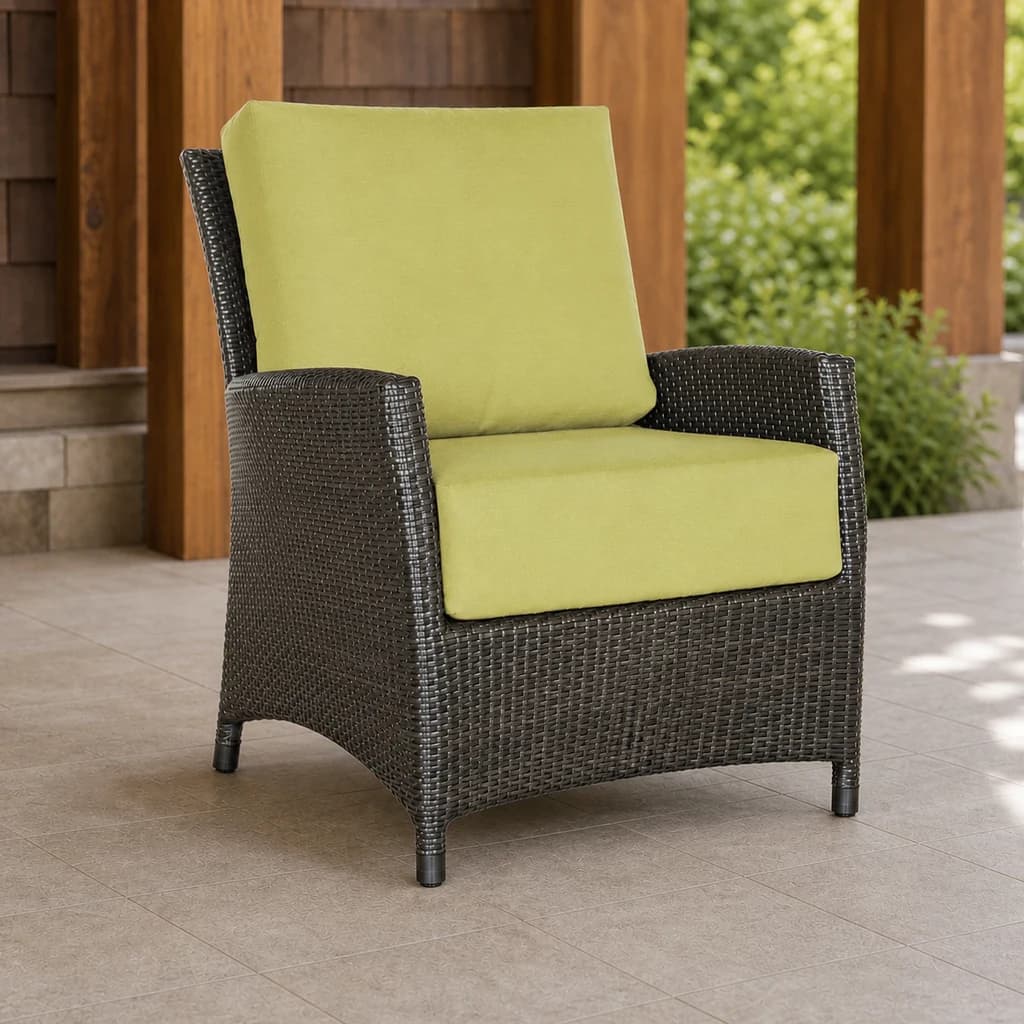 Ratana FN23001 Club Chair in a landscaped residential patio lounge setting.
