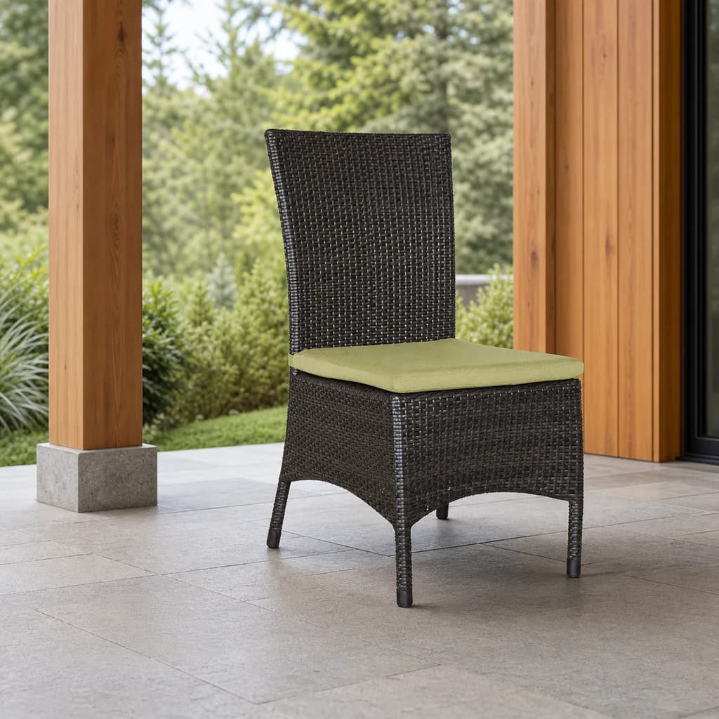 Ratana FN23011 Dining Side Chair with a lime seat cushion on a premium covered cedar patio.