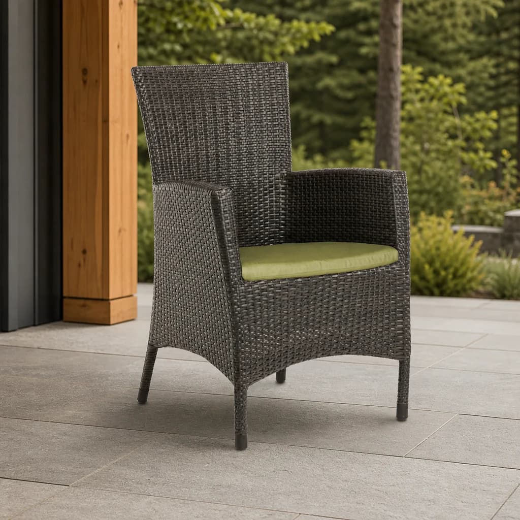Ratana FN23012 Dining Arm Chair with a lime seat cushion on a premium stone patio.