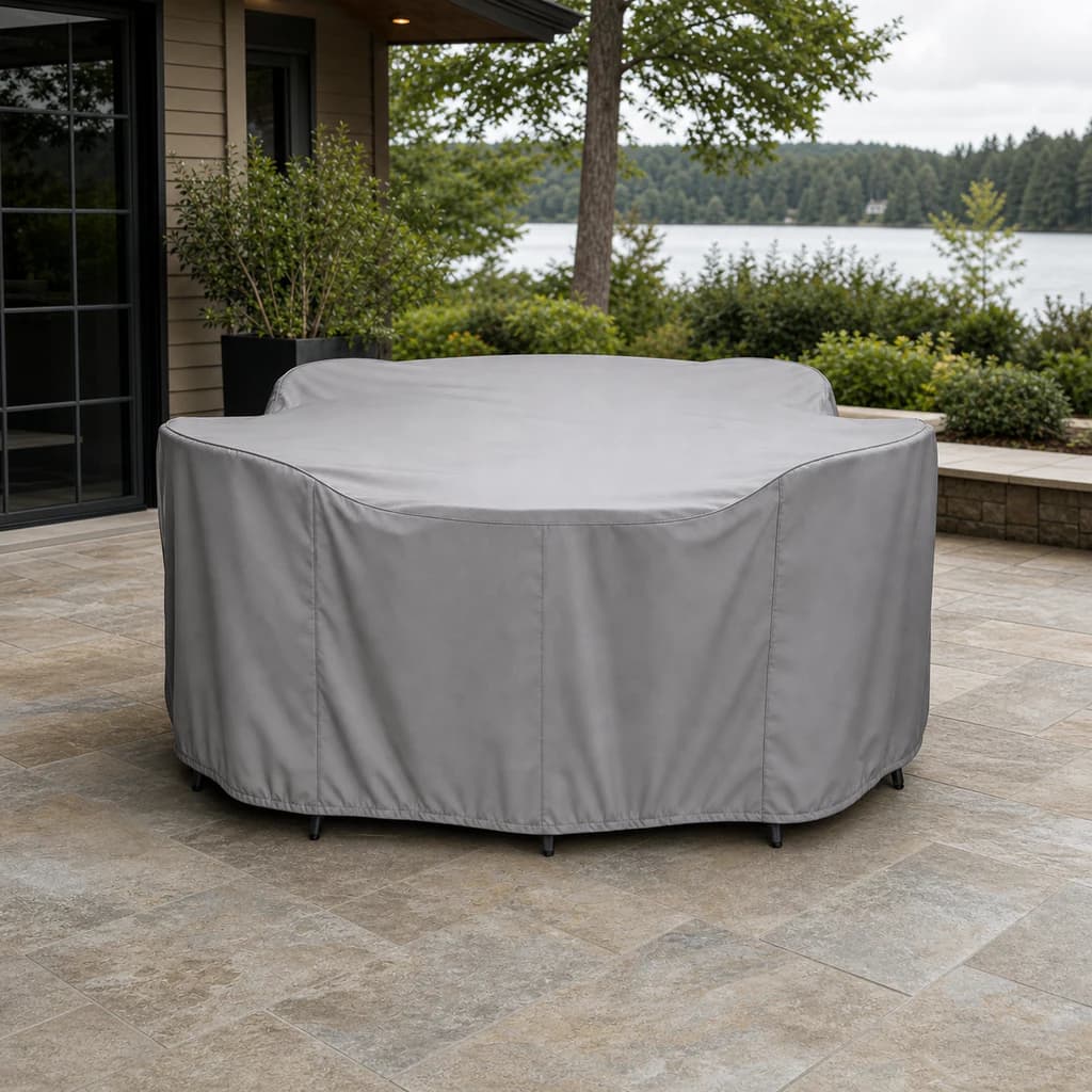 Ratana FN52510-CR54 round dining-set protective cover on a premium patio.