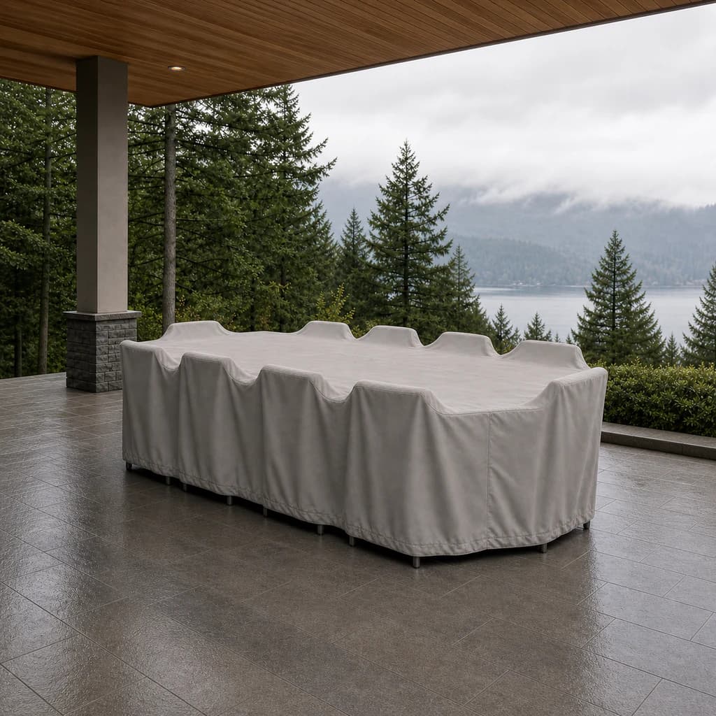 Ratana FN52510-CT84 extra-long rectangular dining-set protective cover on a premium patio.