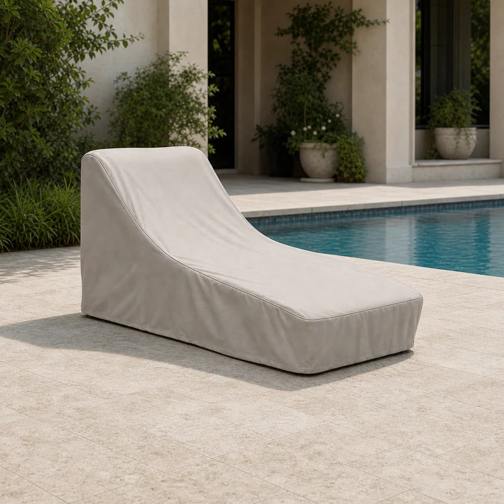 Ratana FN52520-C1 high-back lounger protective cover beside a premium residential pool.